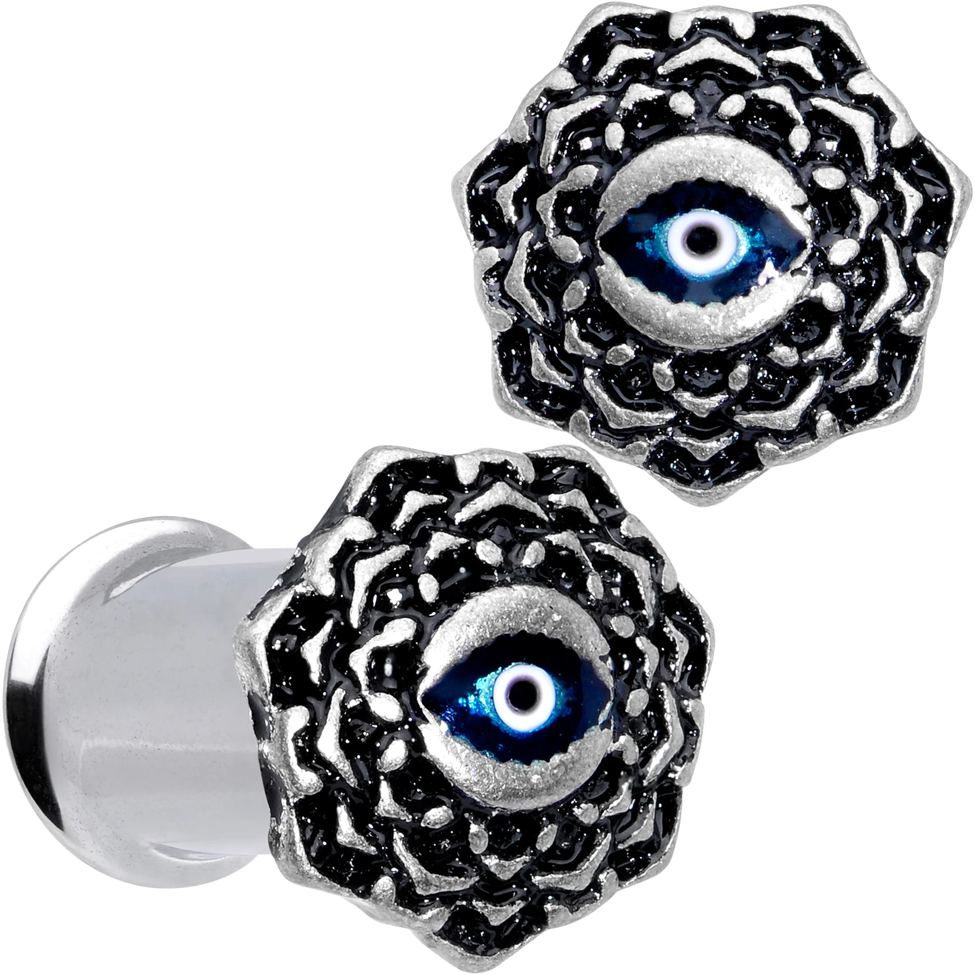 Blue White Evil Eye Mandala Double Flare Plug Set - Image 6