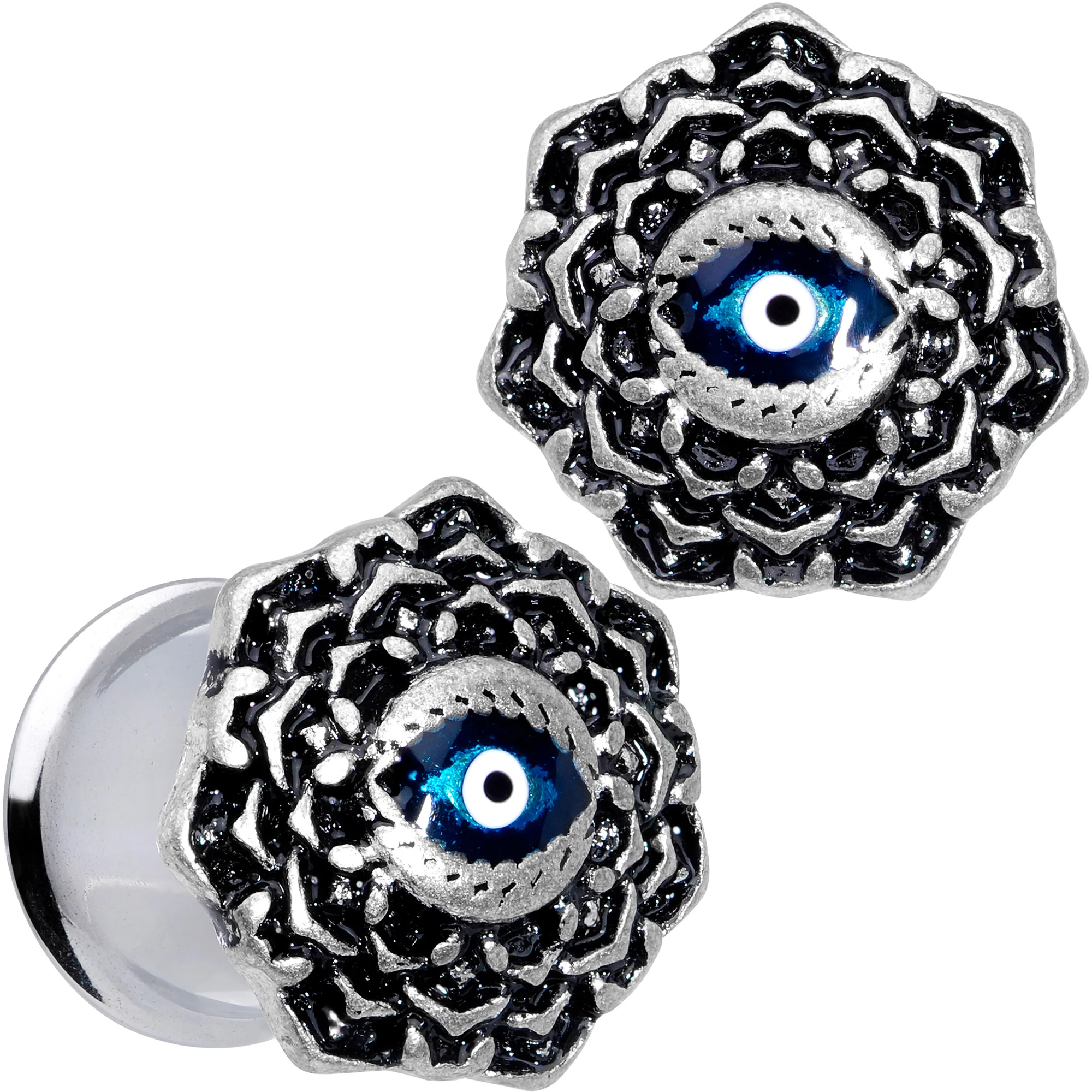 Blue White Evil Eye Mandala Double Flare Plug Set - Image 8