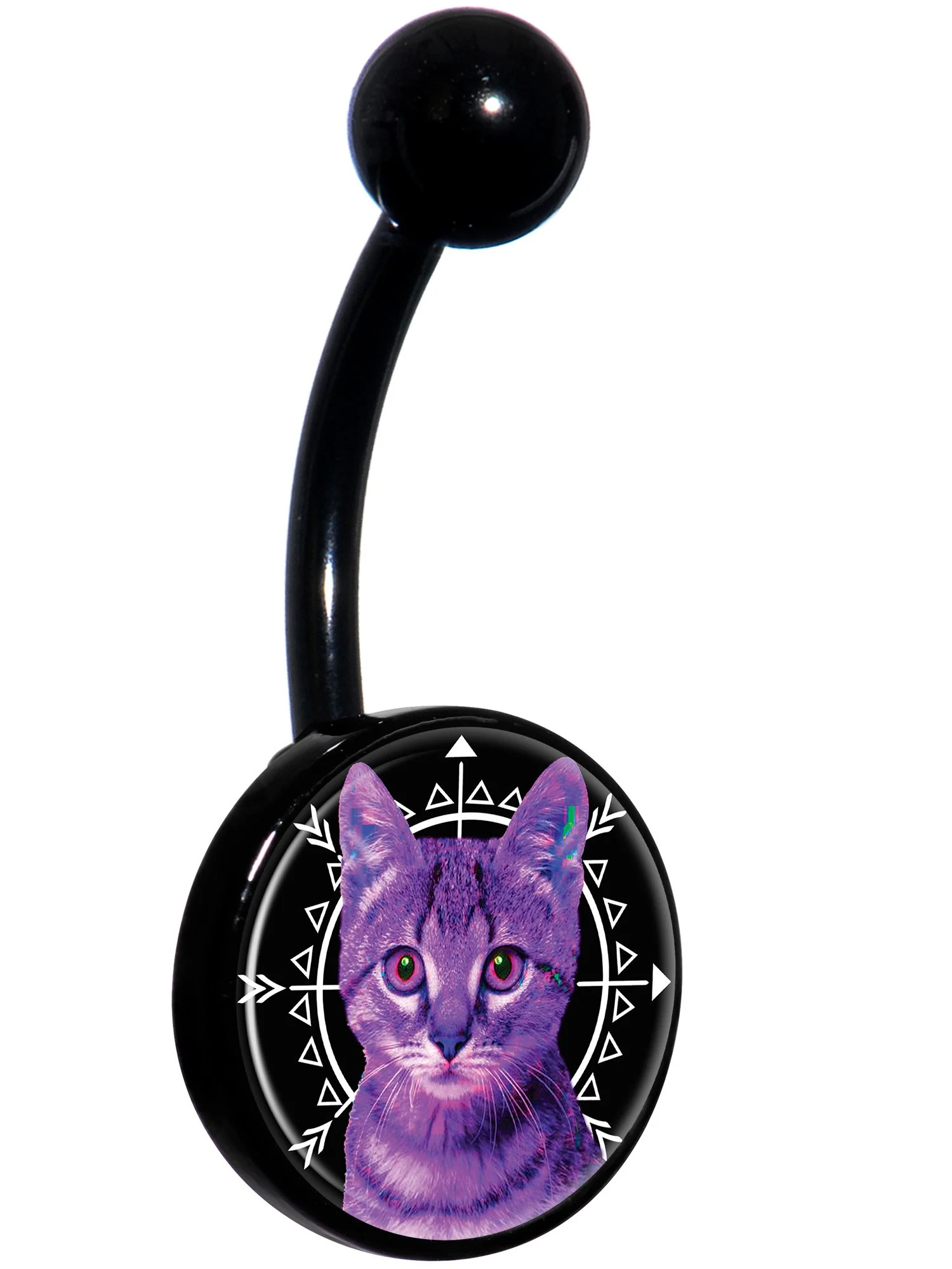 Boho Fuchsia Kitty Cat Black Belly Ring - Image 4