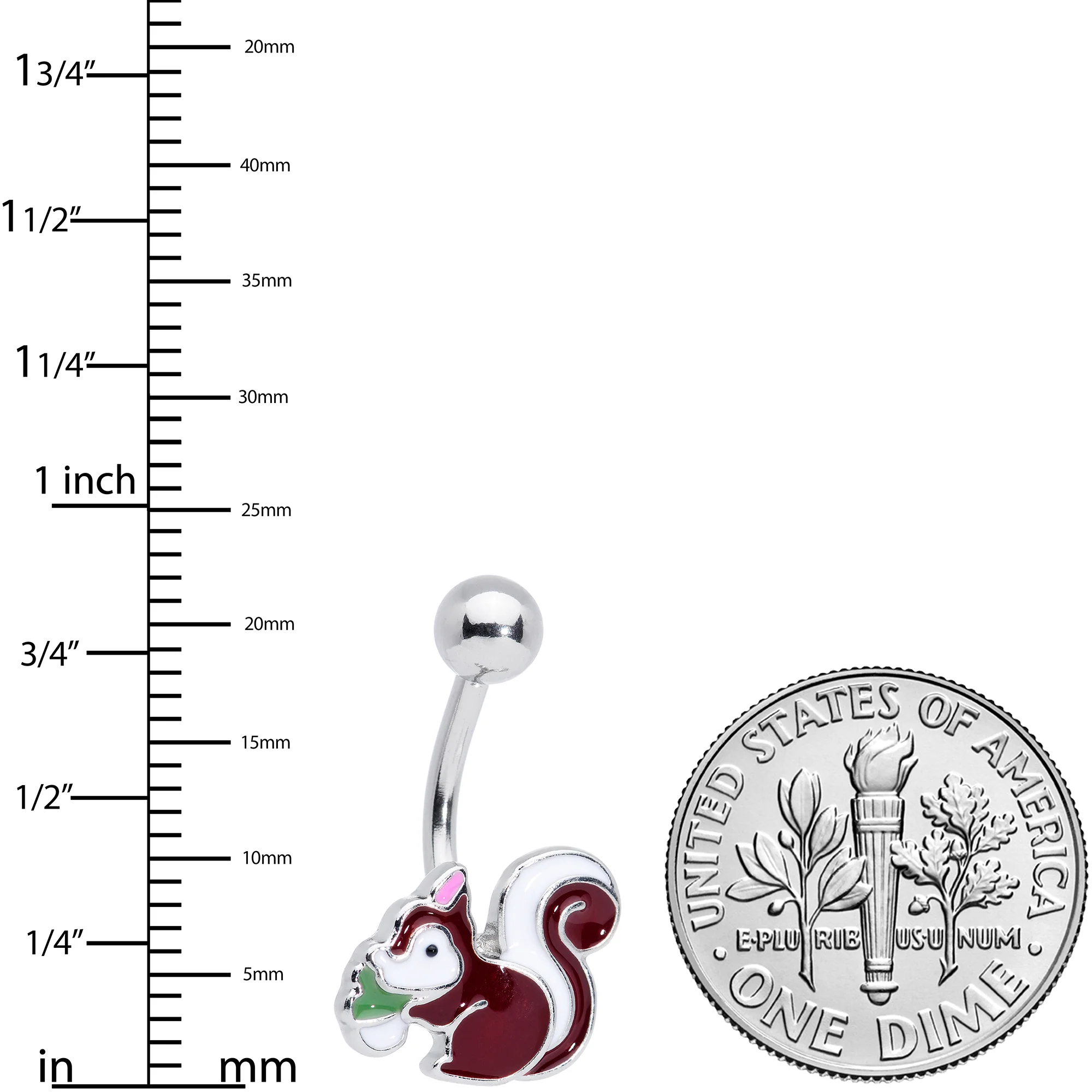 Brown White Snacking Squirrel Belly Ring - Image 2