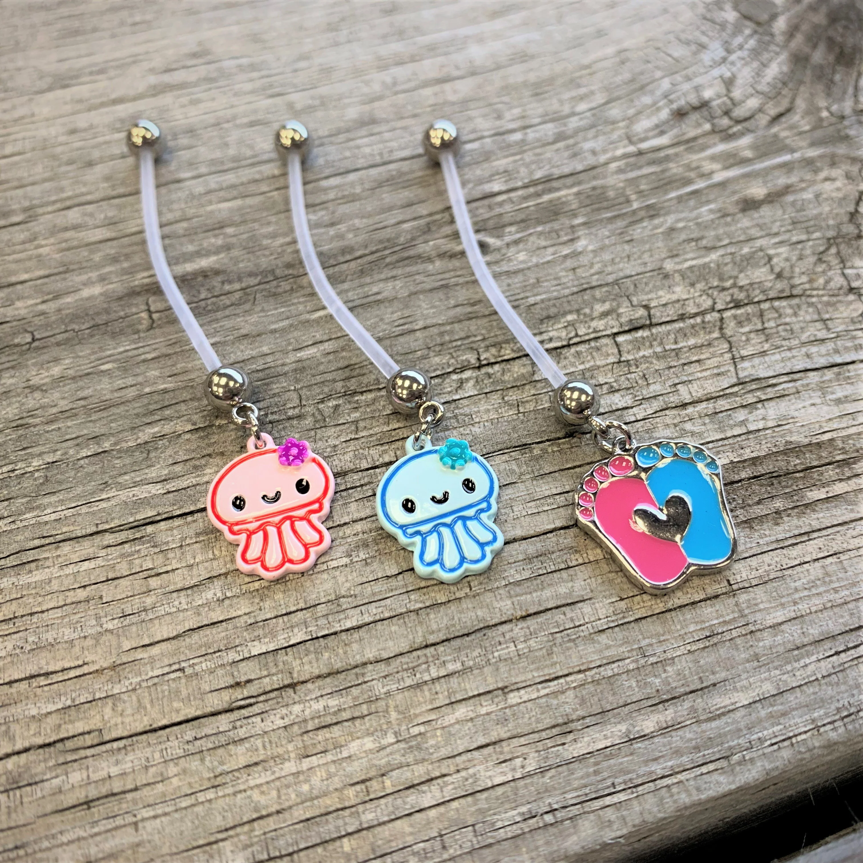 Bundle of Joy Baby Blue Squid Nautical Dangle Pregnancy Belly Ring - Image 3