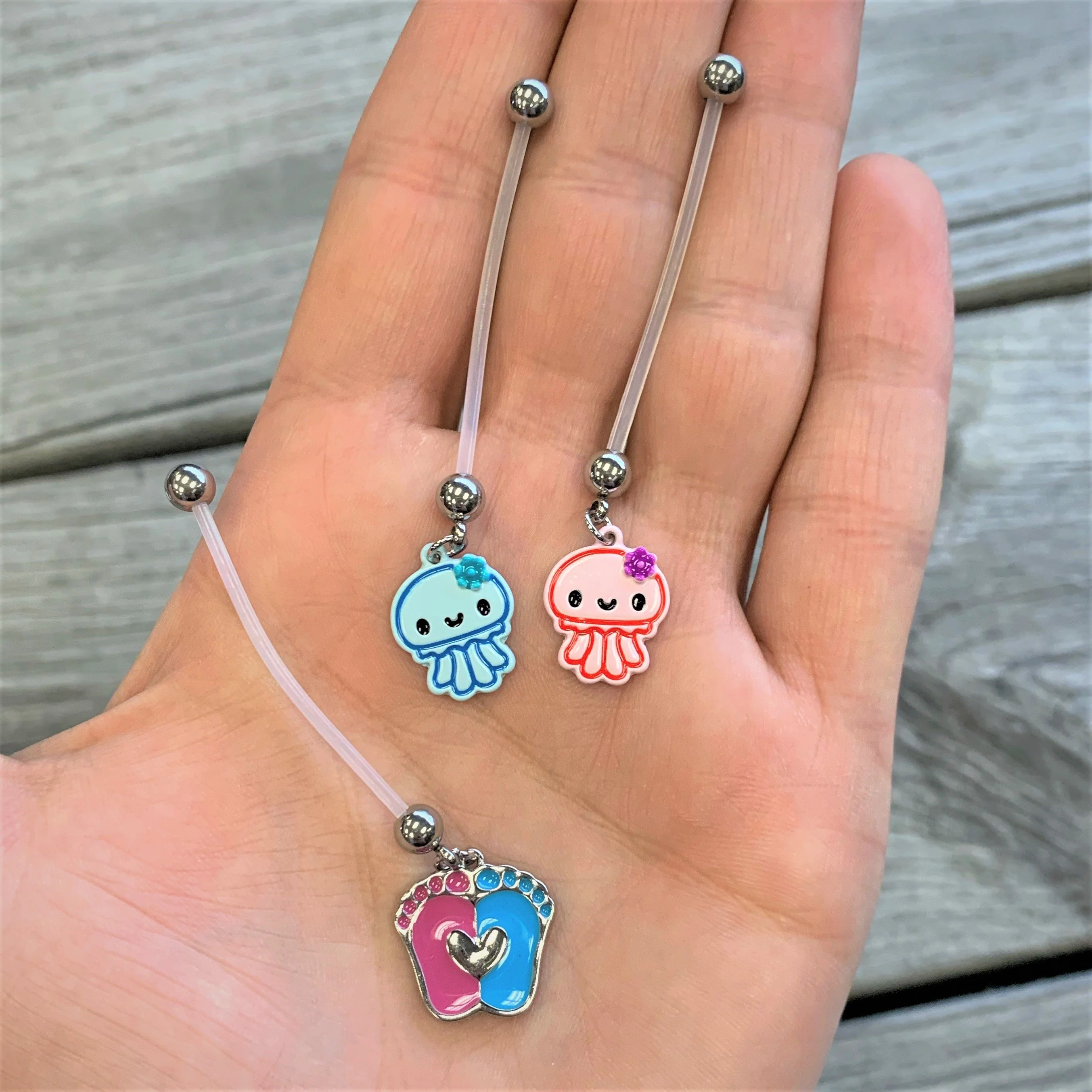 Bundle of Joy Baby Pink Squid Jellyfish Nautical Dangle Pregnancy Belly Ring - Image 2
