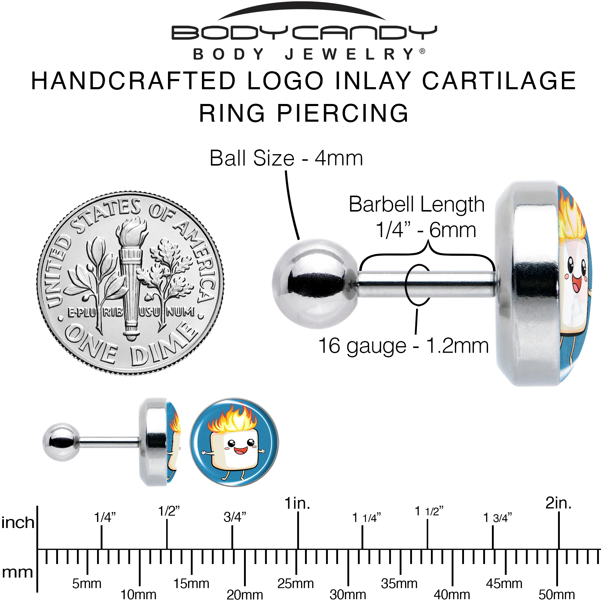 16G 1/4 Burning Marshmallow Tragus Cartilage Earring by Onyx O - Image 6