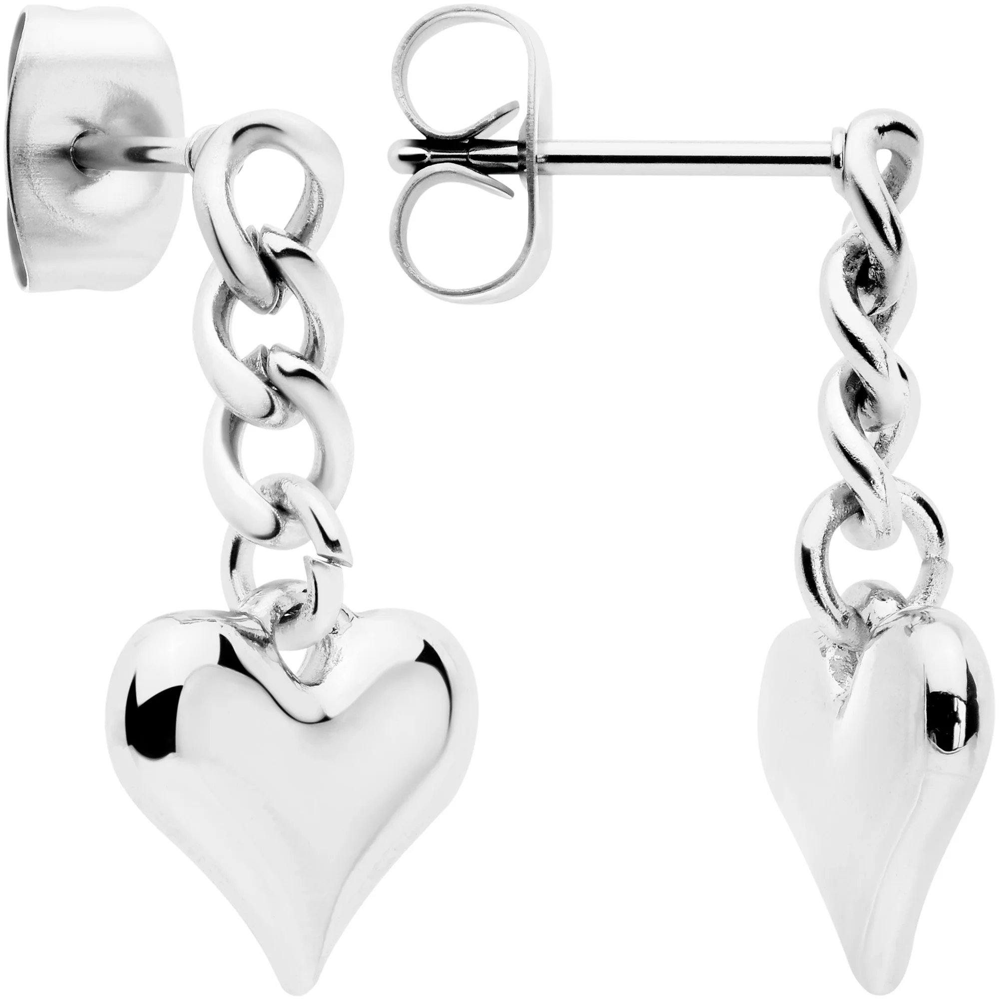 Chain Dangle Heart Stud Earrings - Image 2