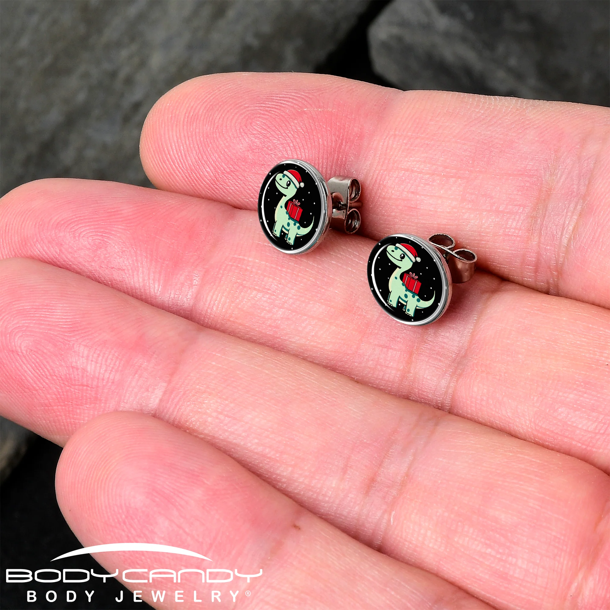 Christmas Holiday Dinosaur Stud Earrings by Onyx O - Image 2