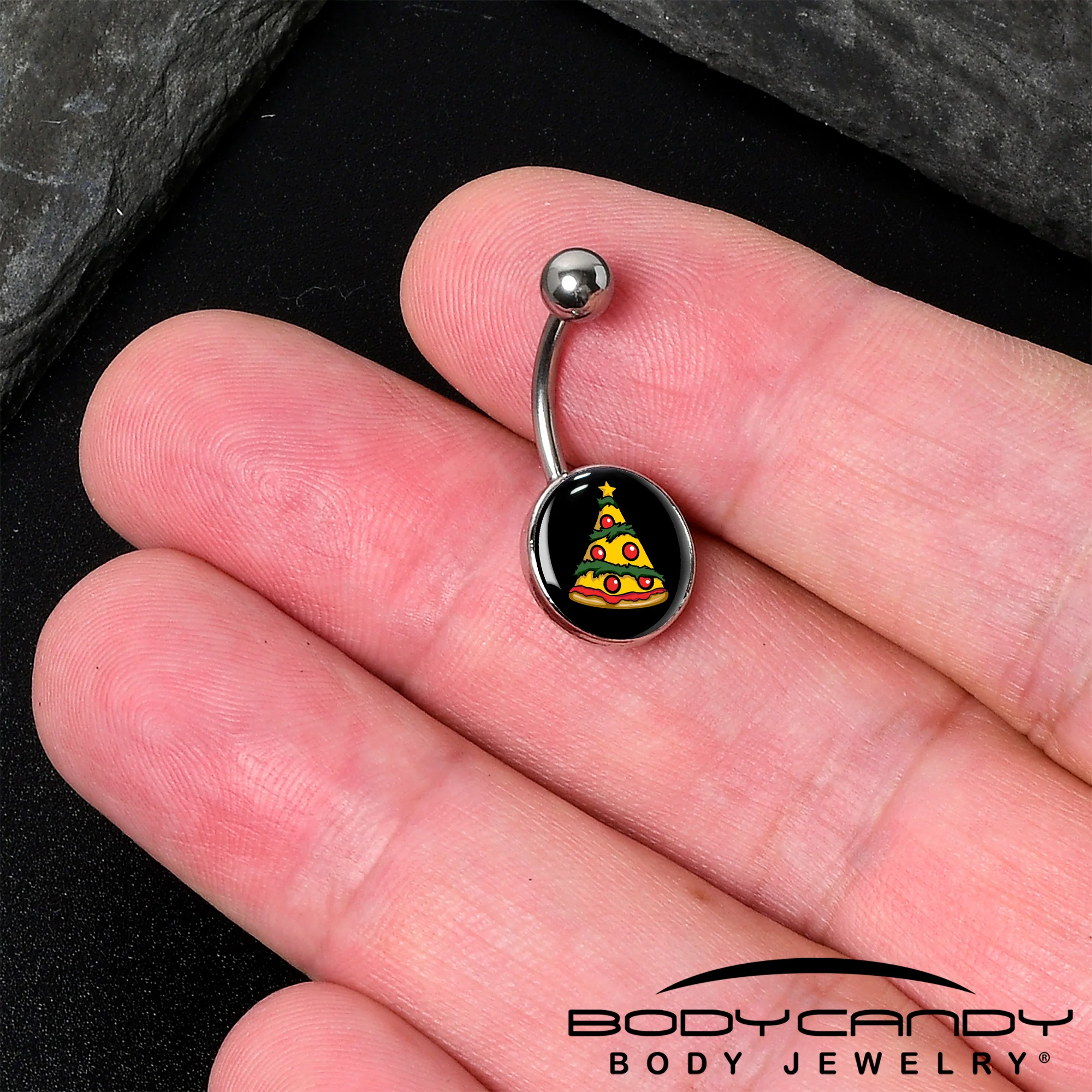 Christmas Holiday Pizza Tree Belly Ring by Onyx O - Image 2