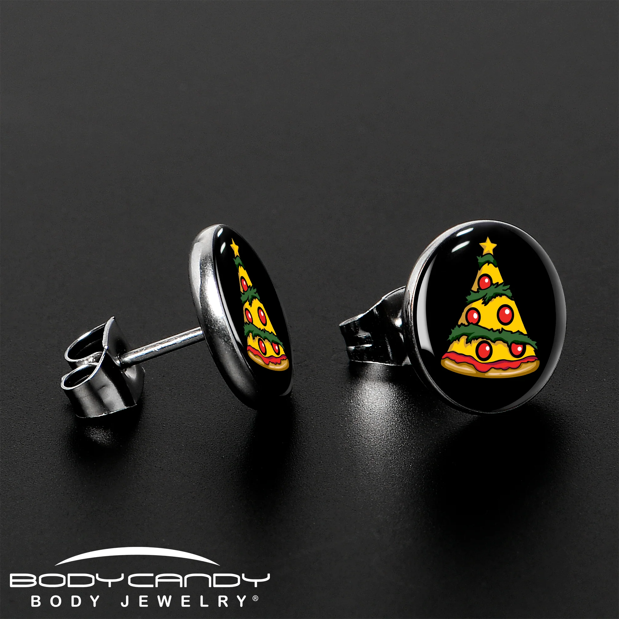 Christmas Holiday Pizza Tree Stud Earrings by Onyx O - Image 3