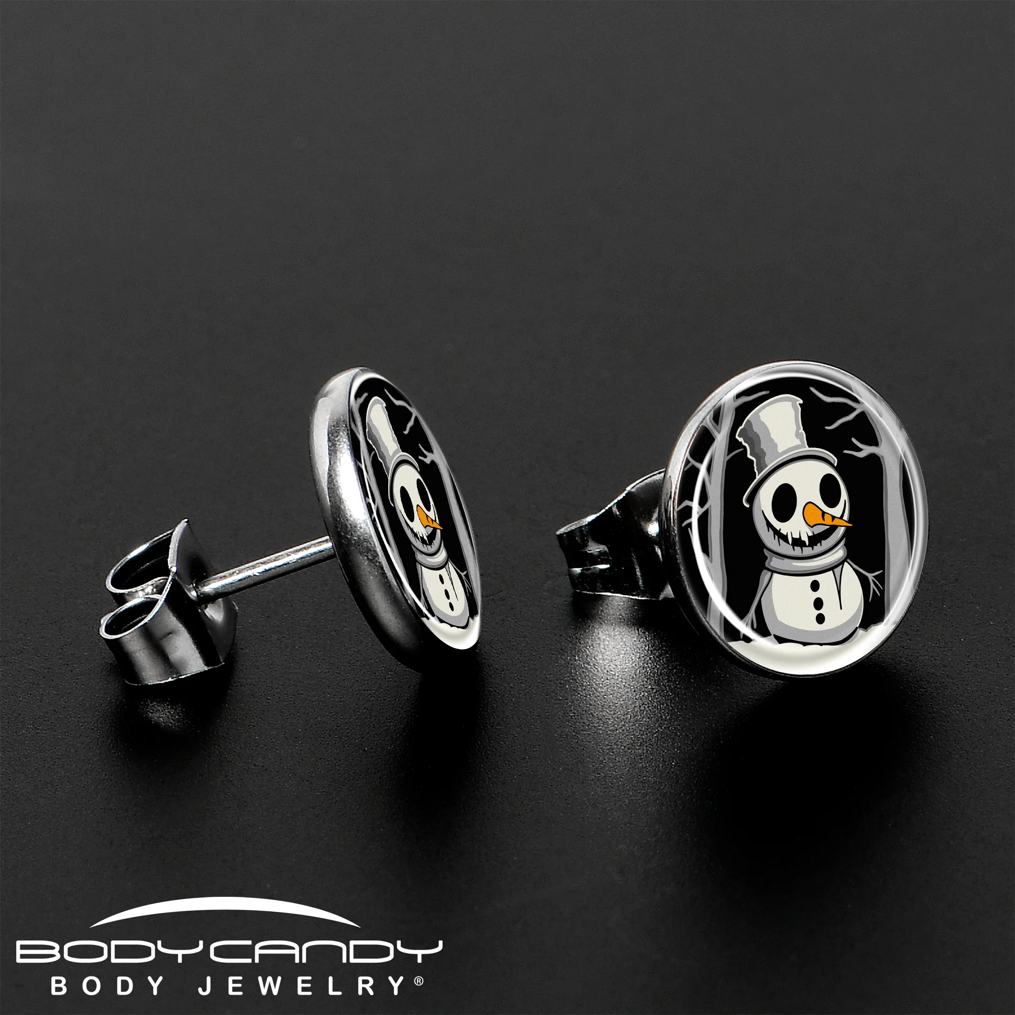 Christmas Holiday Spooky Snowman Stud Earrings by Onyx O - Image 3