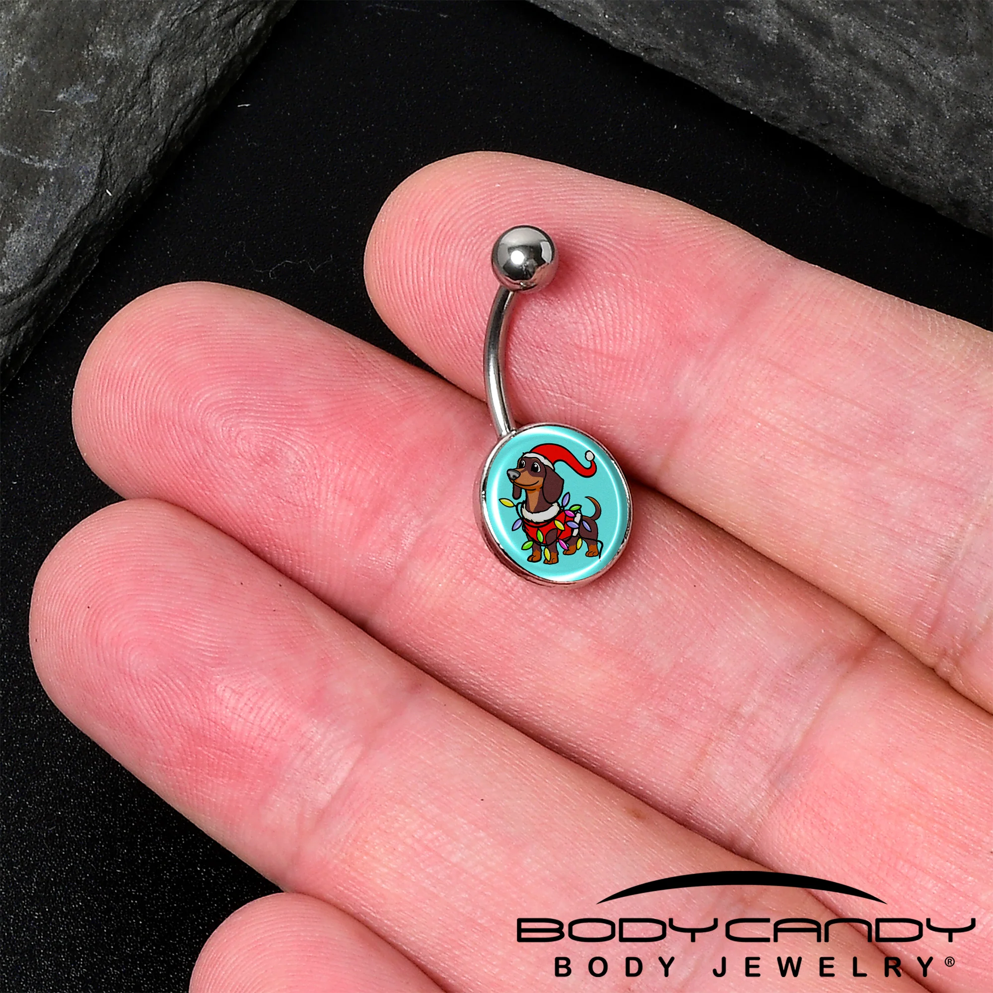 Christmas Holiday Weiner Dog Belly Ring by Onyx O - Image 2