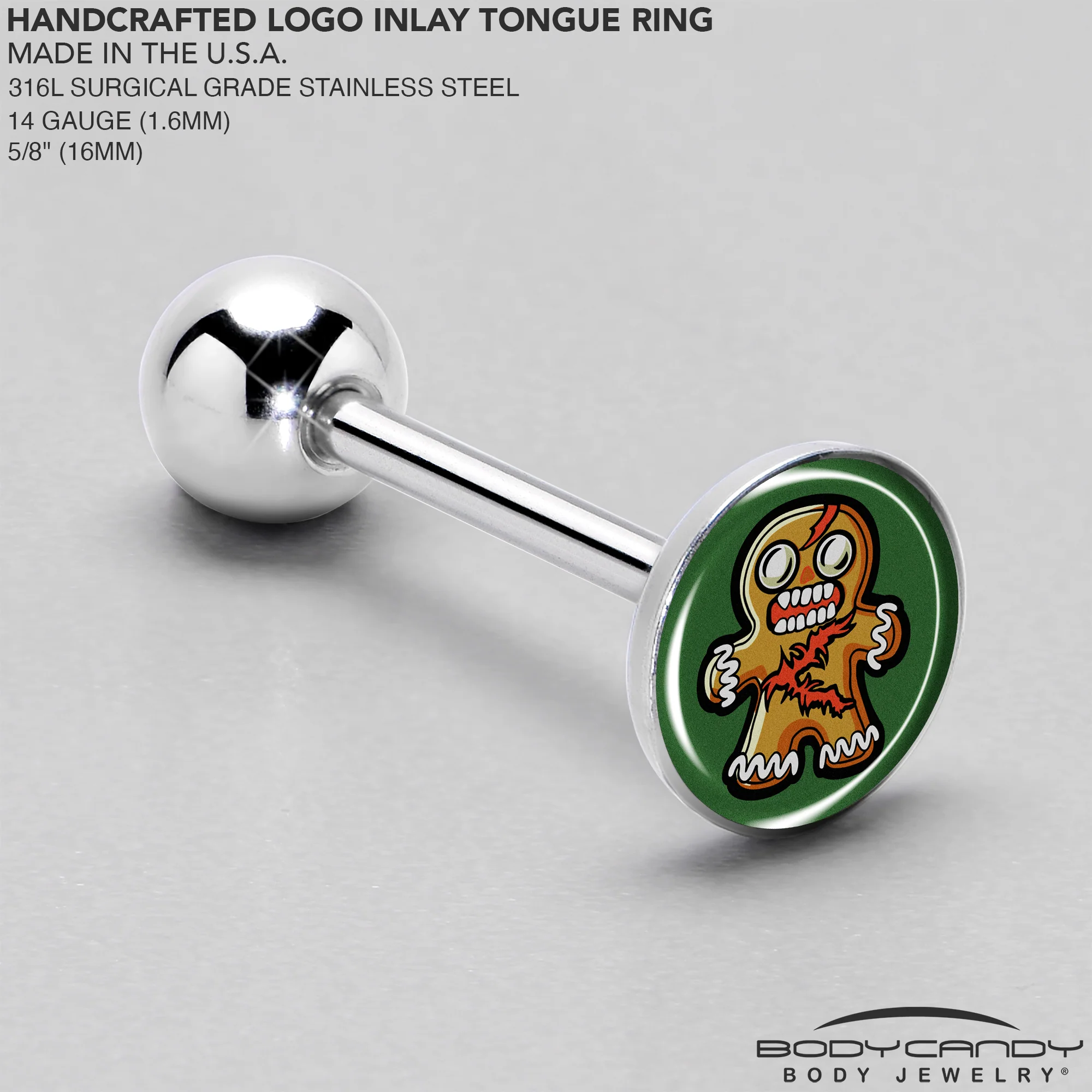 Christmas Holiday Zombie Gingergread Man Barbell Tongue Ring by Onyx O - Image 4