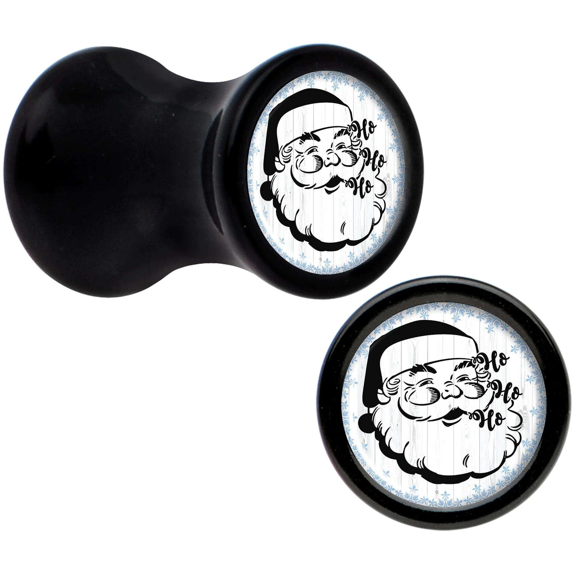 Christmas Retro Santa Ho Ho Ho Black Acrylic Saddle Plug Set Sizes 5mm to 20mm - Image 2