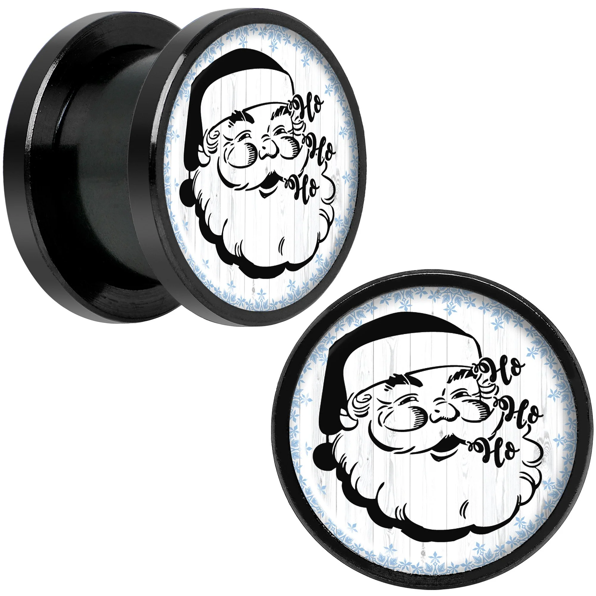 Christmas Retro Santa Ho Ho Ho Black Screw Fit Plug Set Sizes 5mm to 20mm - Image 5