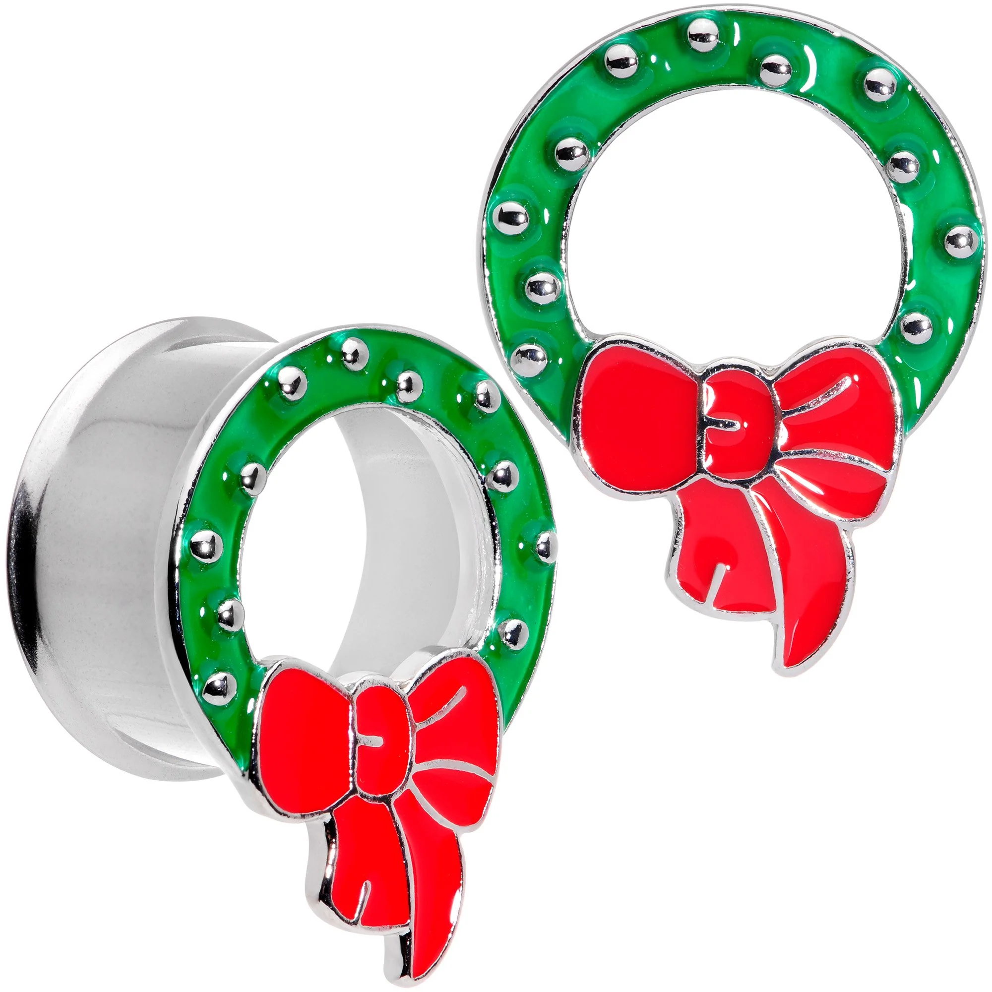 Christmas Wreath Double Flare Tunnel Plug Set 2G to 1 Inch - Image 10