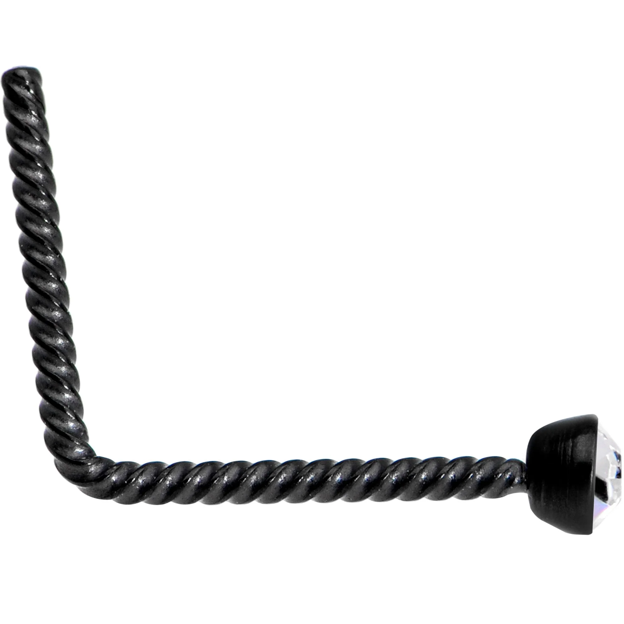 Clear 2mm Gem Inlay Black So Twisted L Shaped Nose Ring - Image 2