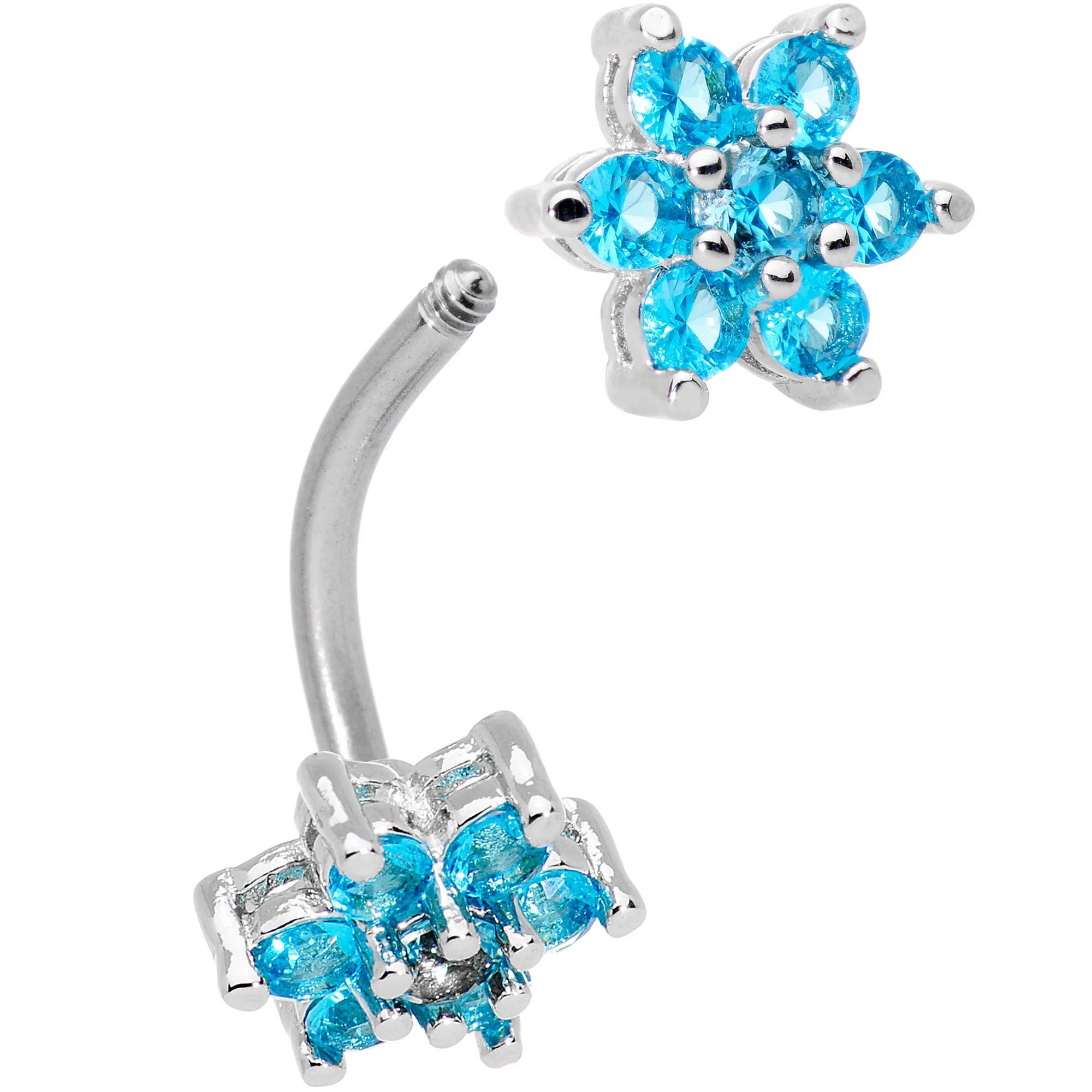 Clear Aqua Gem Double Star Reversible Double Mount Belly Ring - Image 2