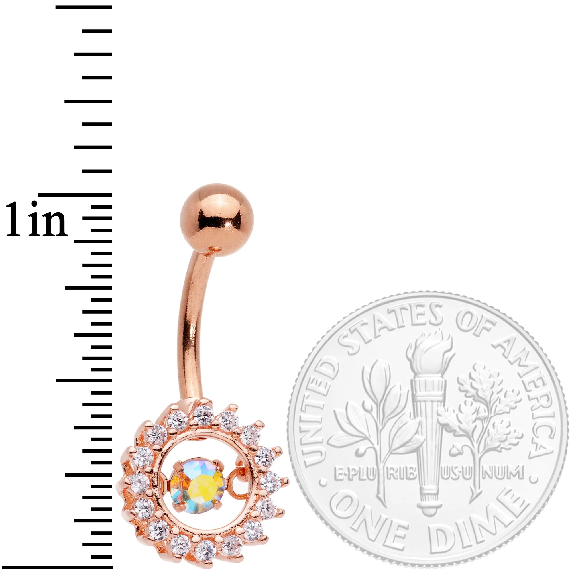 Clear Aurora Gem Rose Gold Tone Elegant Dance Crown Belly Ring - Image 2