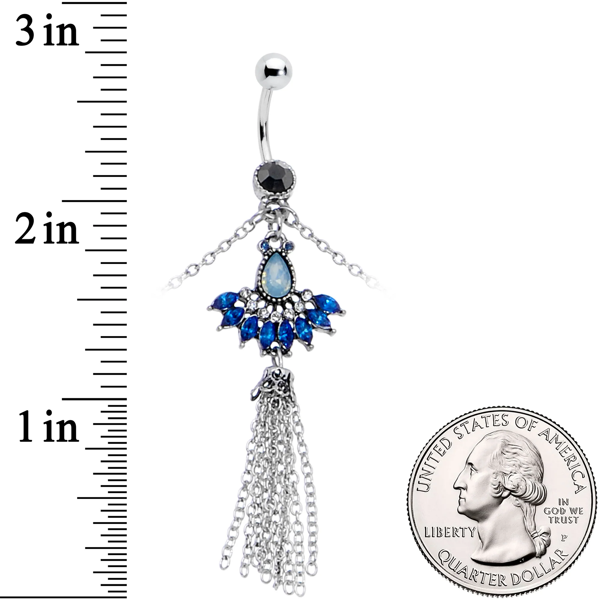 Clear Black Blue Gem Tropic Fan Dangle Belly Ring Belly Chain - Image 4