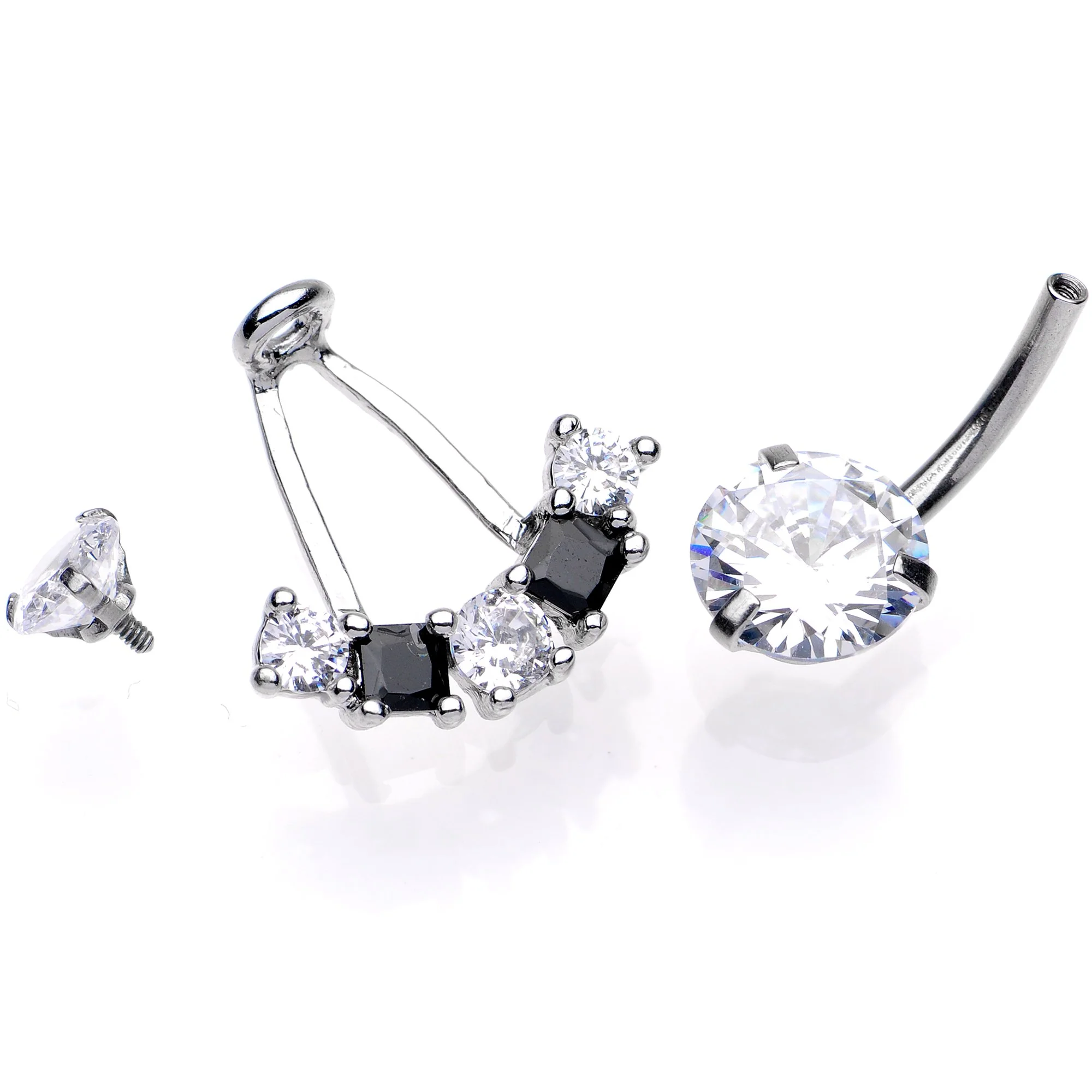 Clear Black CZ Gem Sassy Sparkle Butterfly Dangle Belly Ring - Image 3