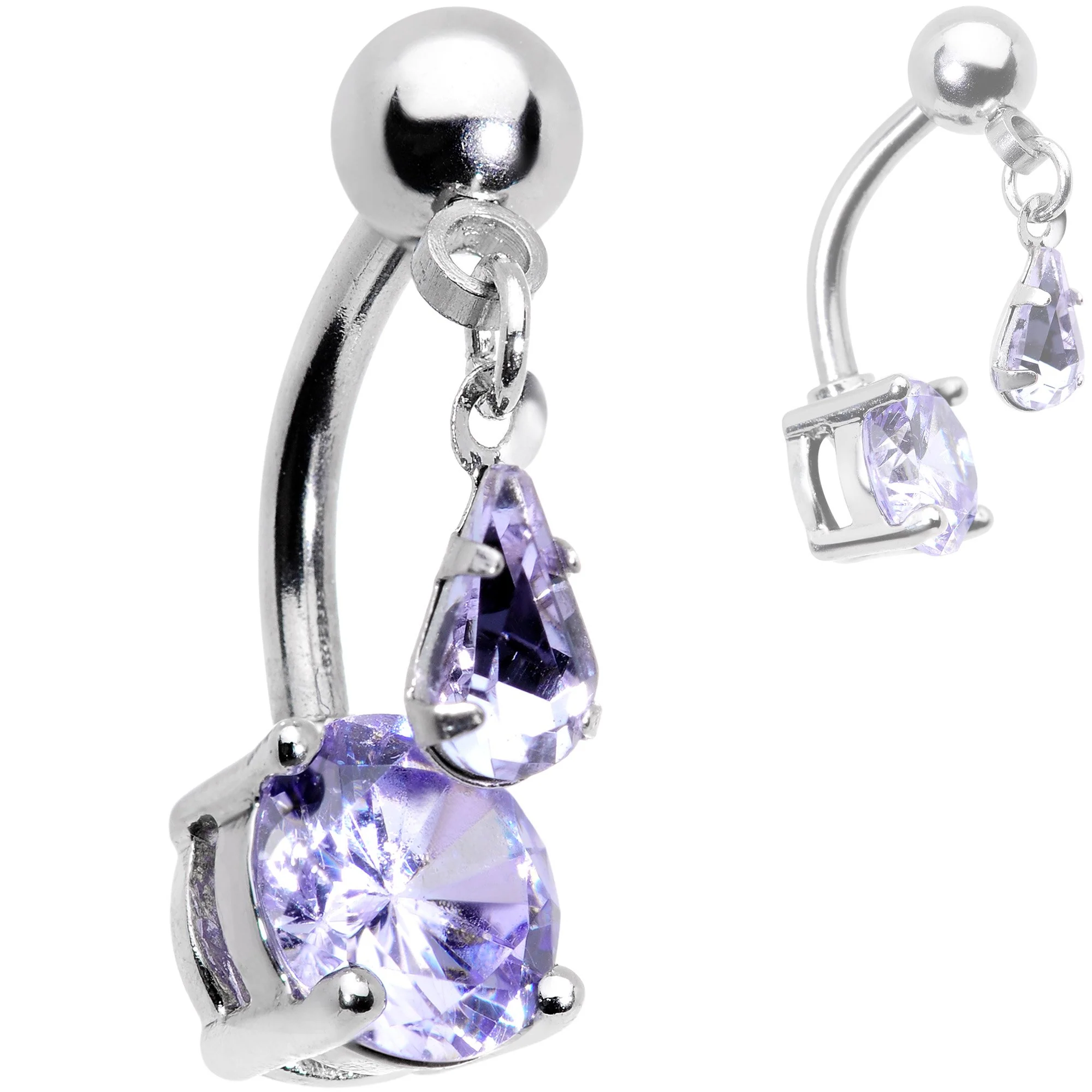 Clear Black Purple CZ Gem Top Mount Dangle Belly Ring Set of 3 - Image 4