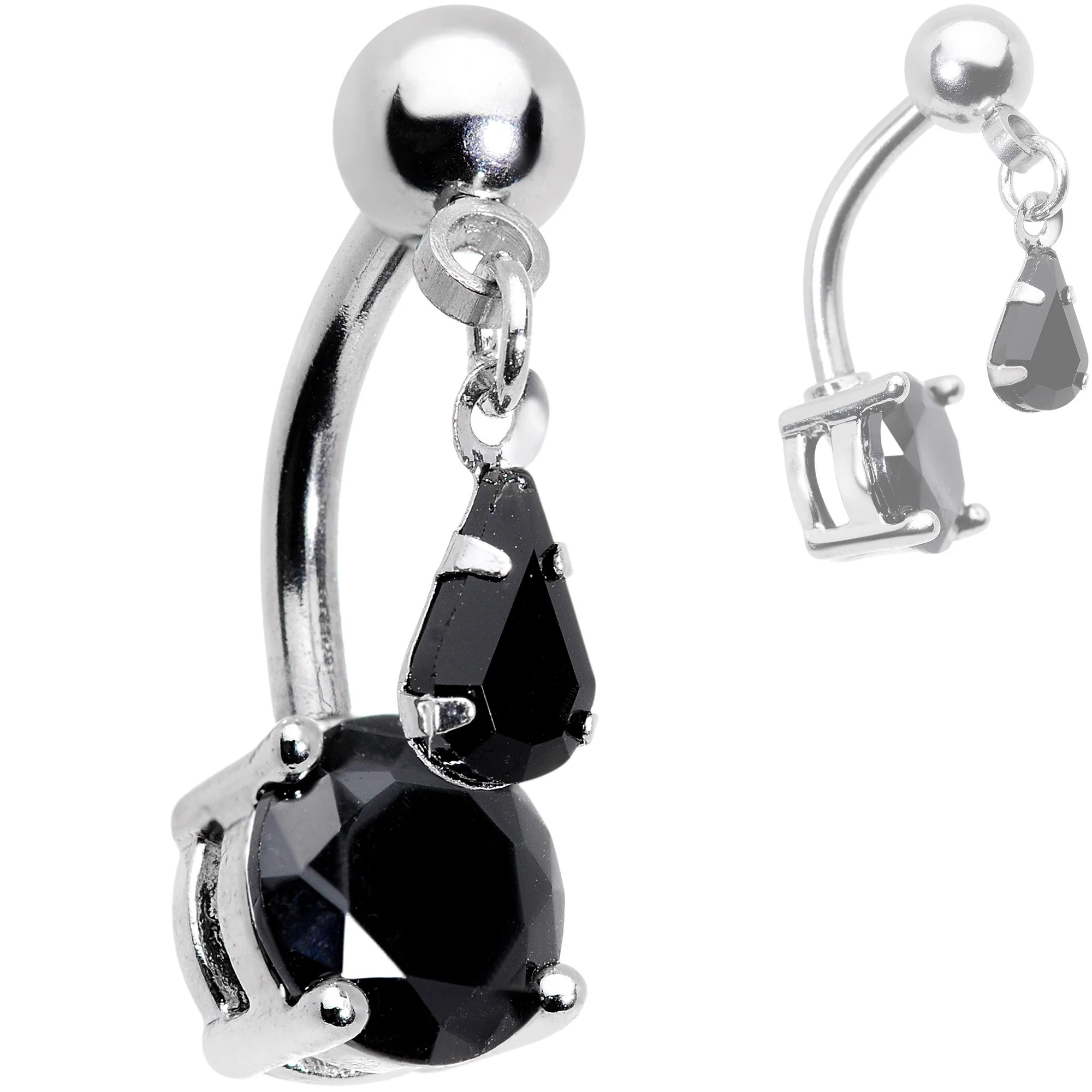 Clear Black Purple CZ Gem Top Mount Dangle Belly Ring Set of 3 - Image 5