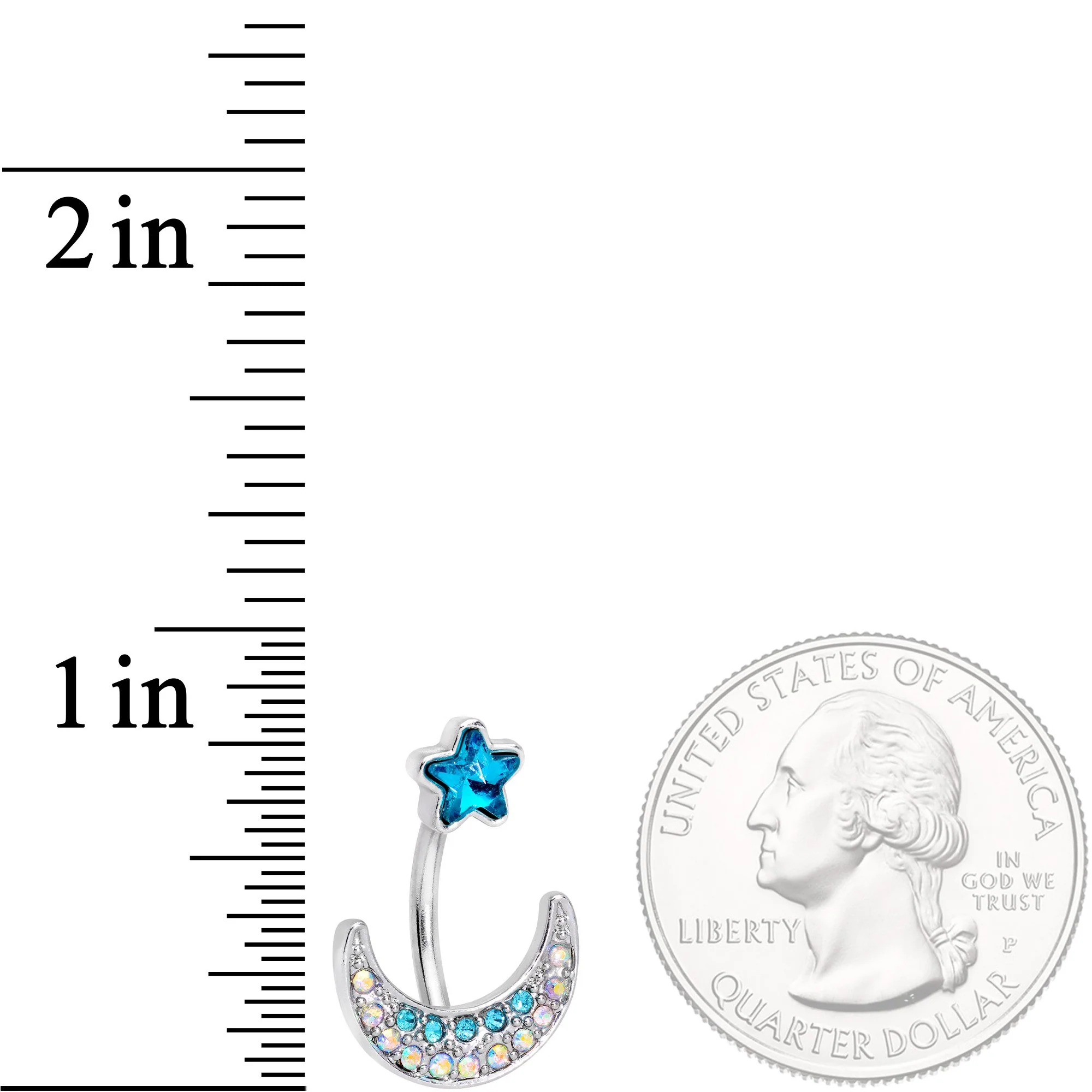 Clear Blue Aurora Gem Moon and Star Twisted Belly Ring Set of 3 - Image 5