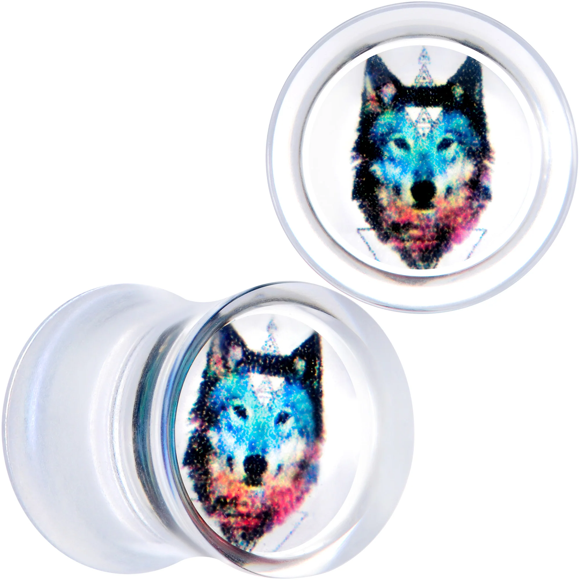 Clear Blue Brown Wolf Acrylic Saddle Plug Set - Image 5