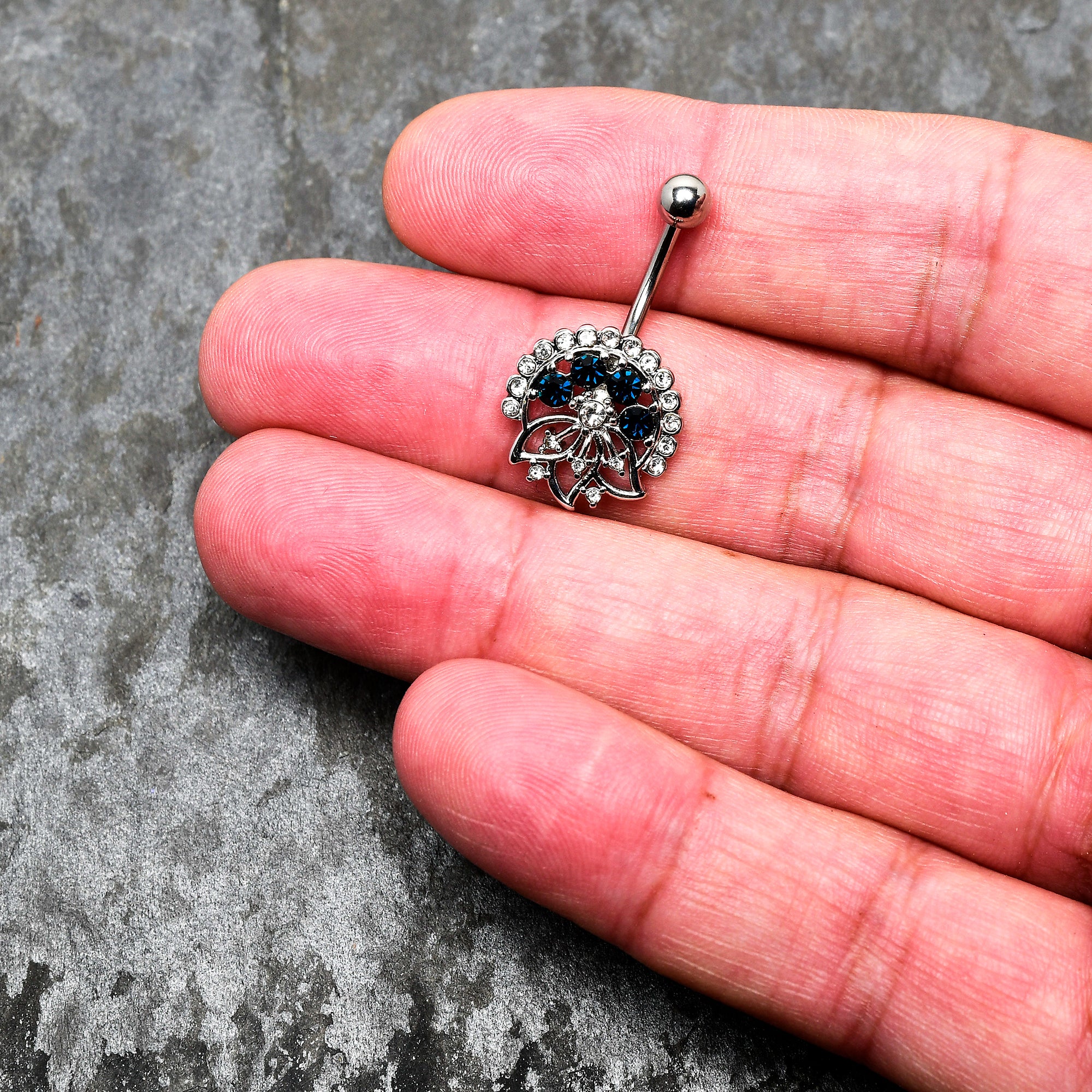 Clear Blue Gem Abstract Arch Belly Ring - Image 2