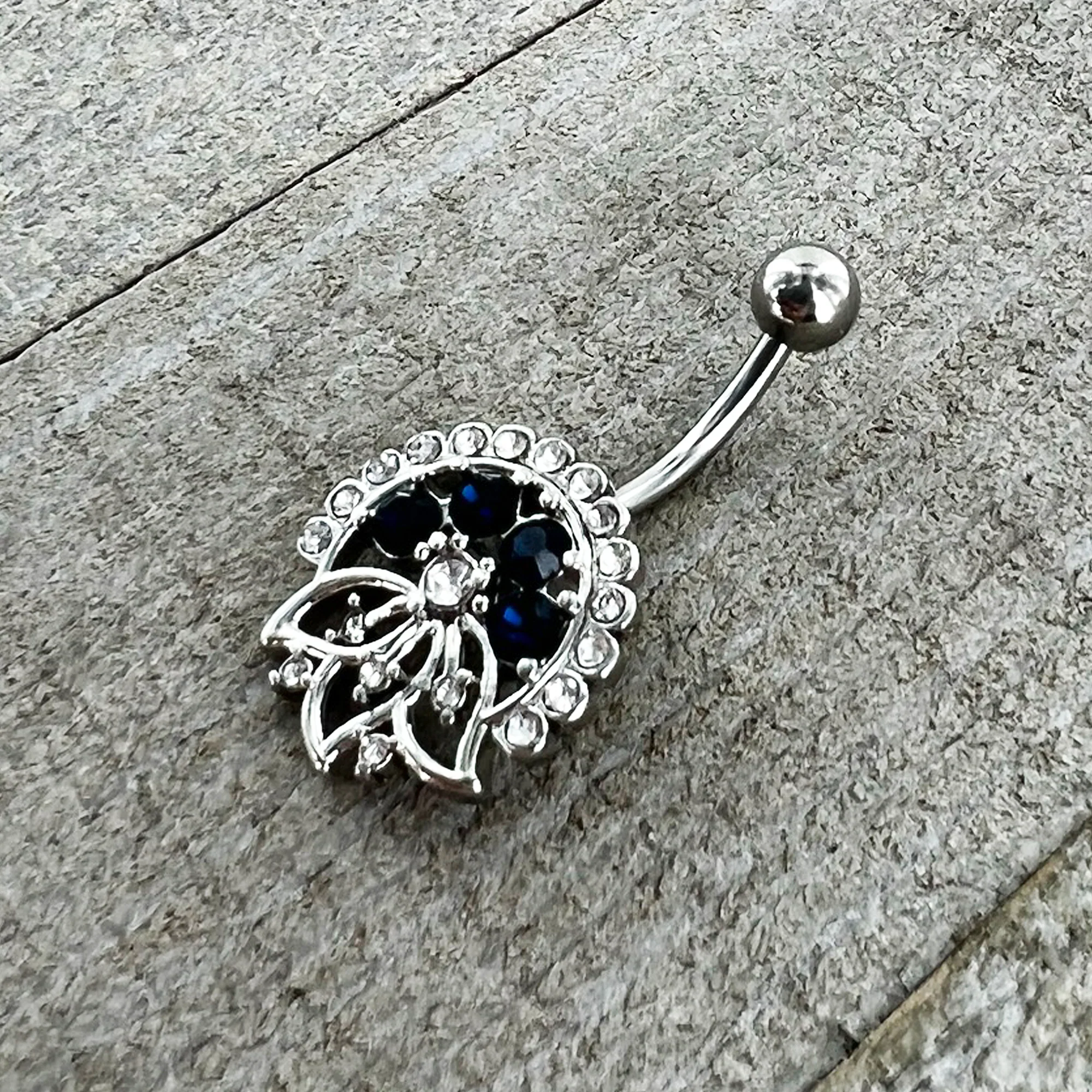 Clear Blue Gem Abstract Arch Belly Ring - Image 8