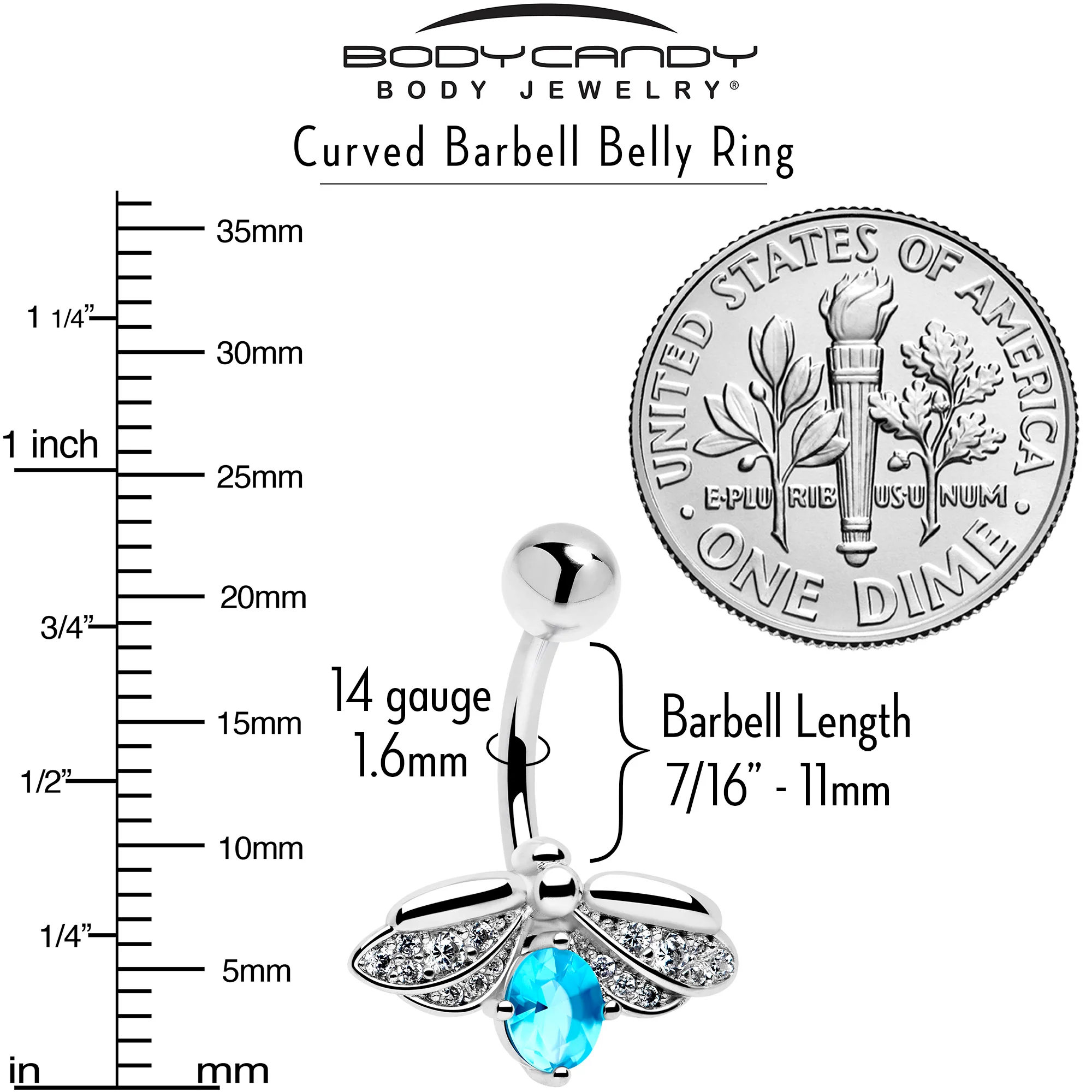 Clear Blue Gem Beauty Bug Belly Ring - Image 3