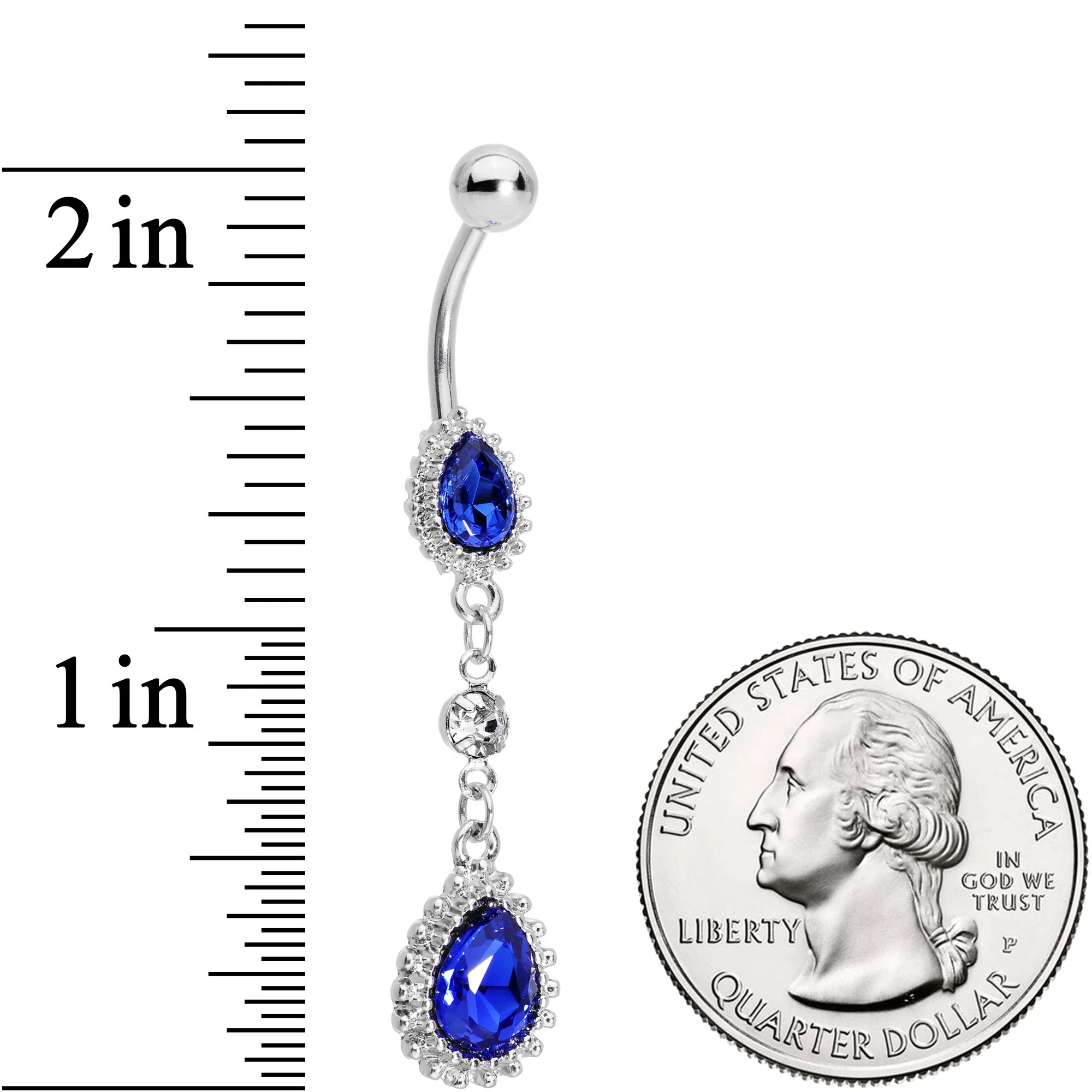 Clear Blue Gem Falling Raindrops Dangle Belly Ring - Image 2