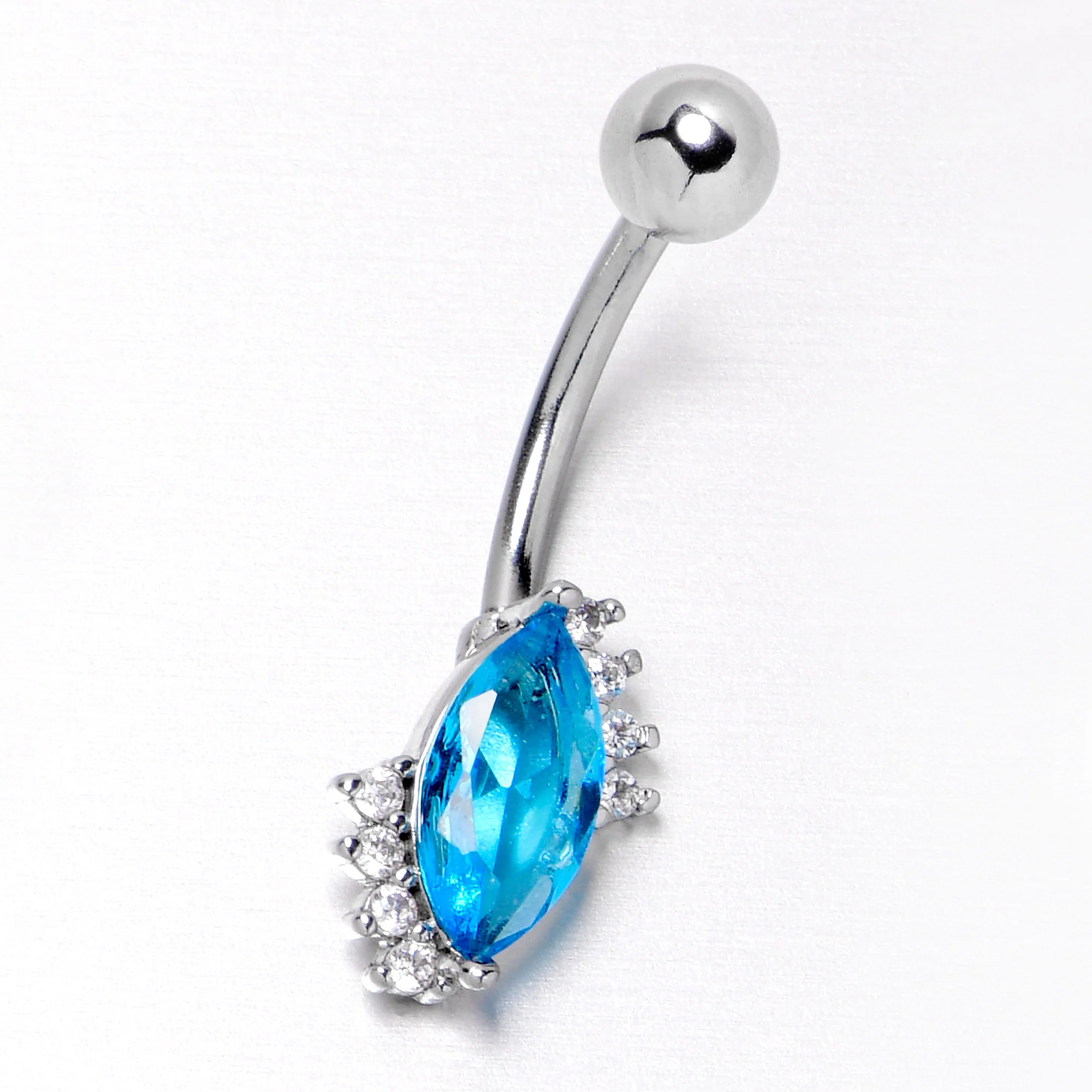 Clear Blue Gem Firey Drop Belly Ring - Image 5