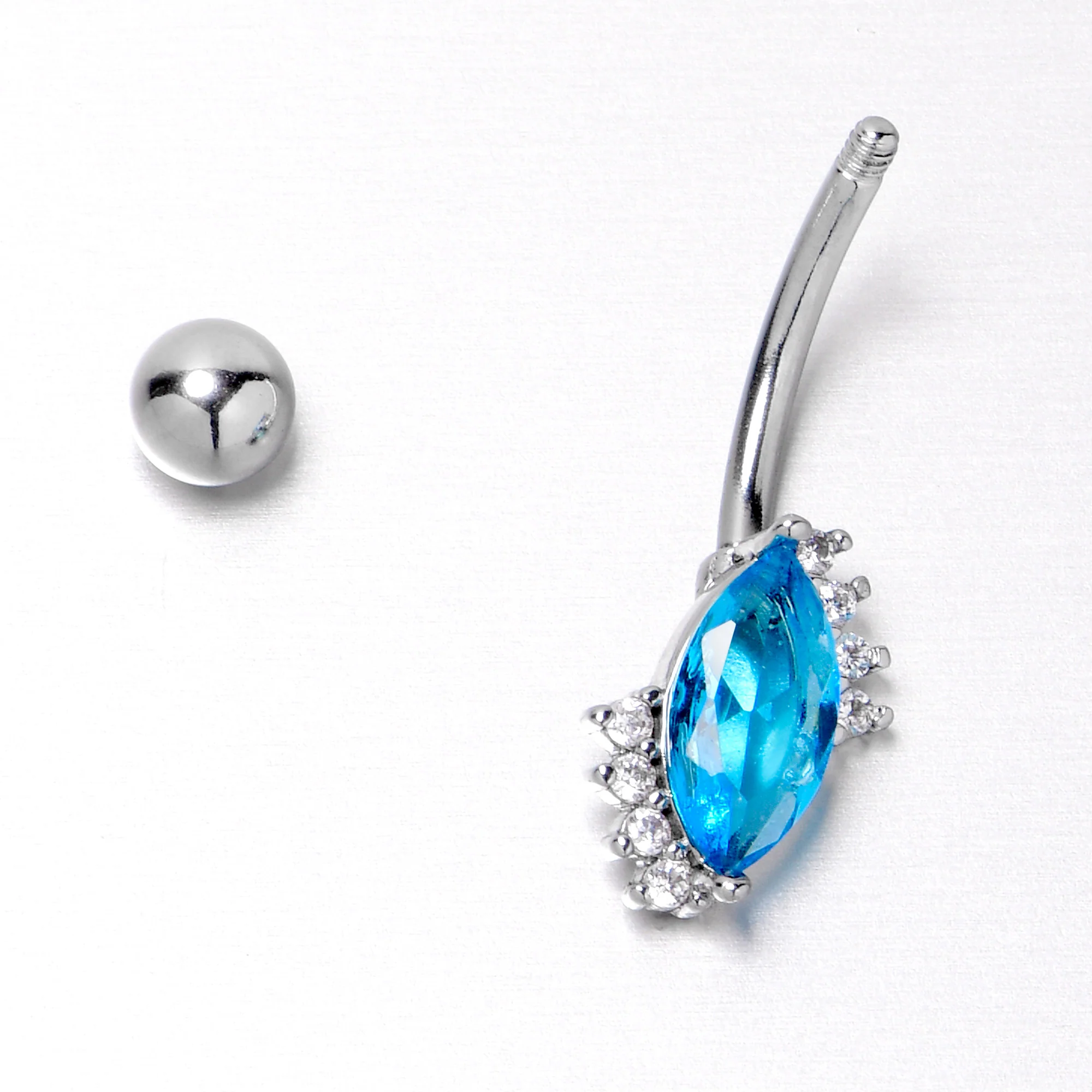 Clear Blue Gem Firey Drop Belly Ring - Image 6