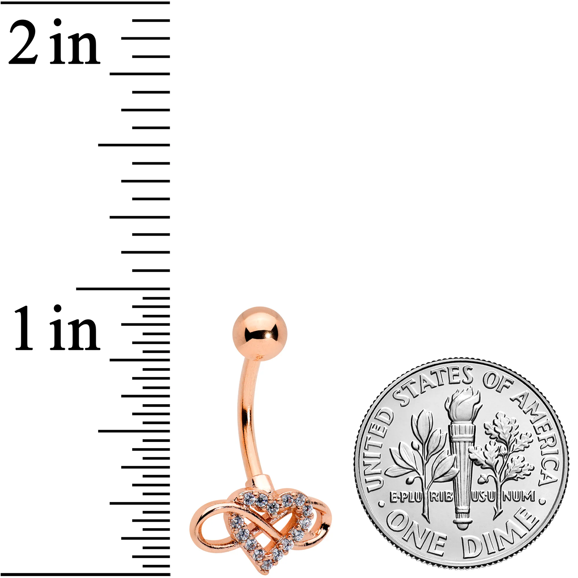 Clear Cubic Zirconia Gem Rose Gold Tone Infinity Heart Belly Ring - Image 2
