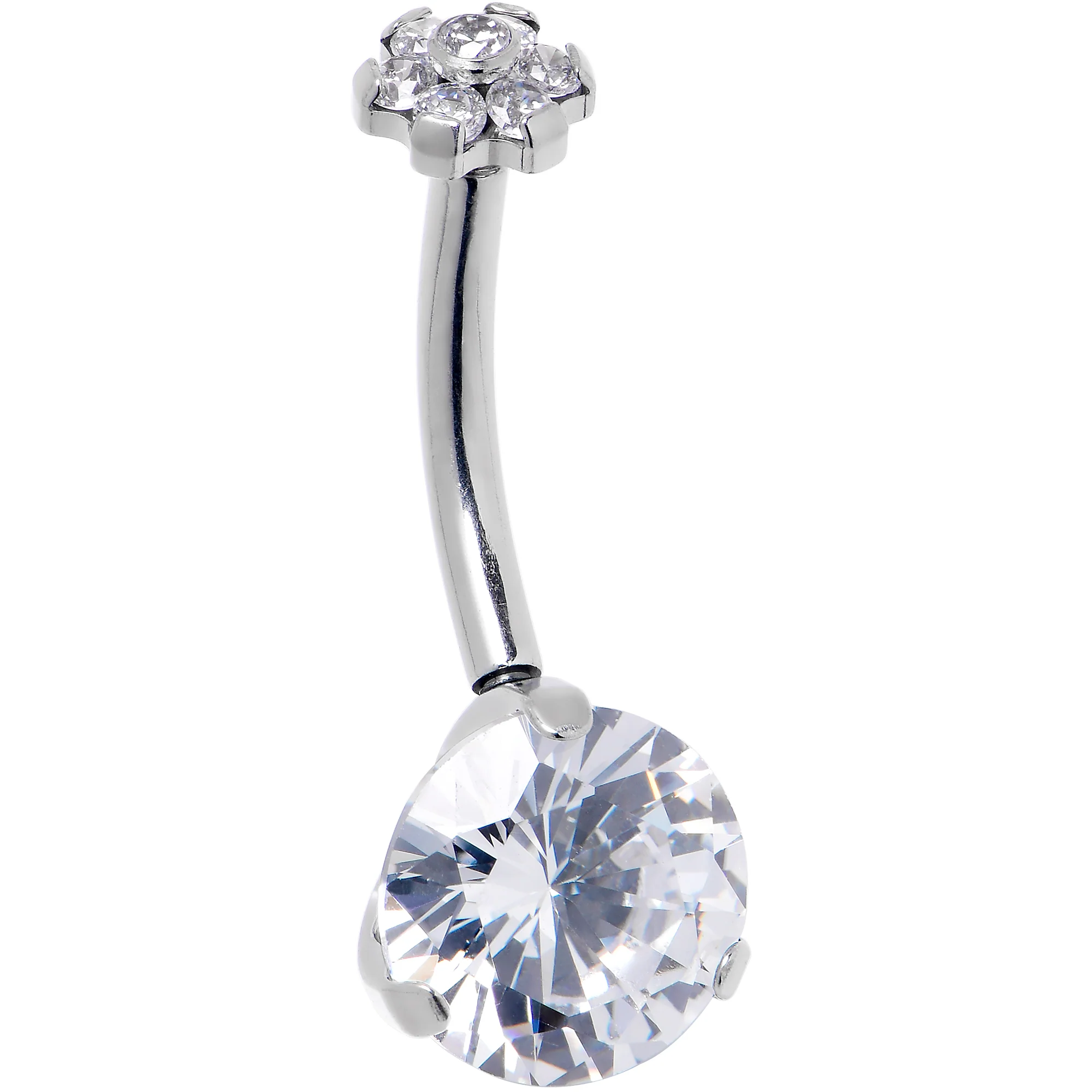 Clear CZ Gem ASTM F-136 Implant Grade Titanium Threadless Double Mount Belly Ring - Image 3