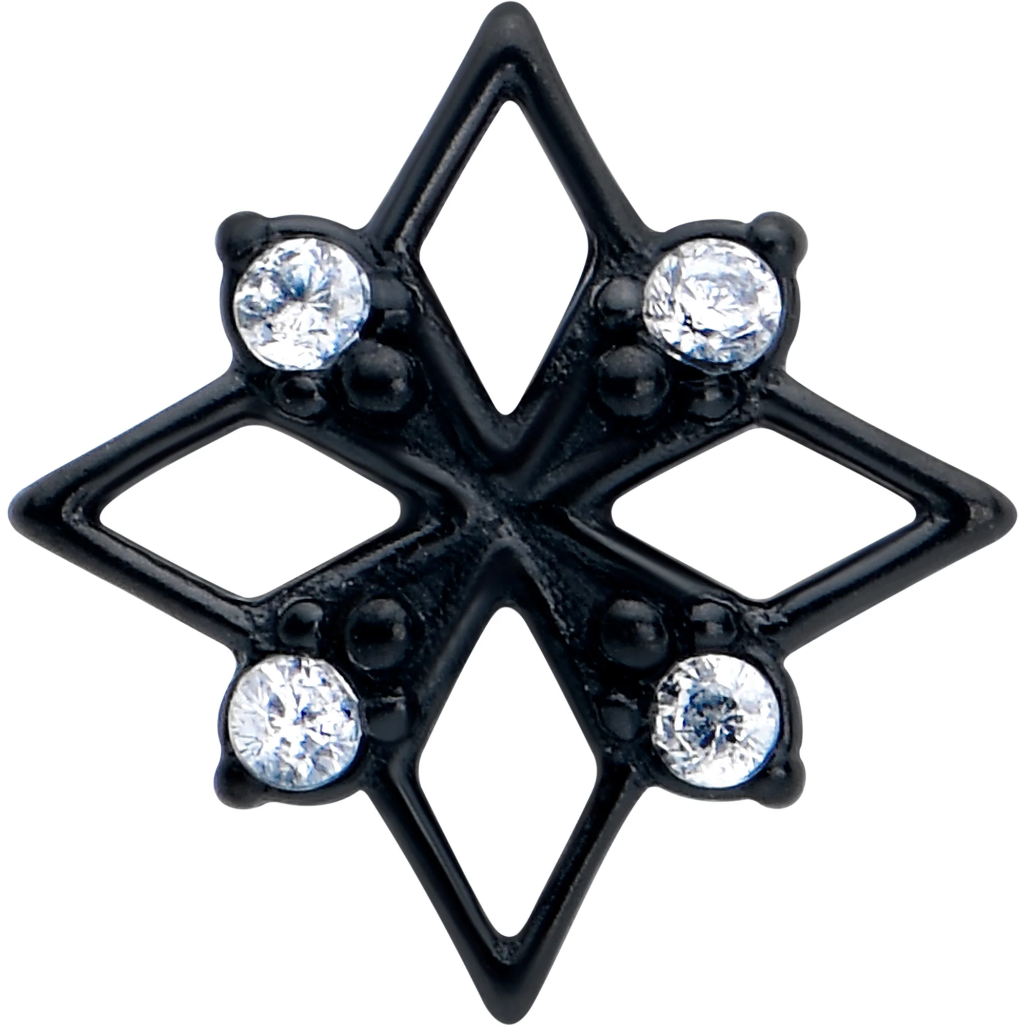 Clear CZ Gem Black Gothic Star Barbell Tongue Ring - Image 3