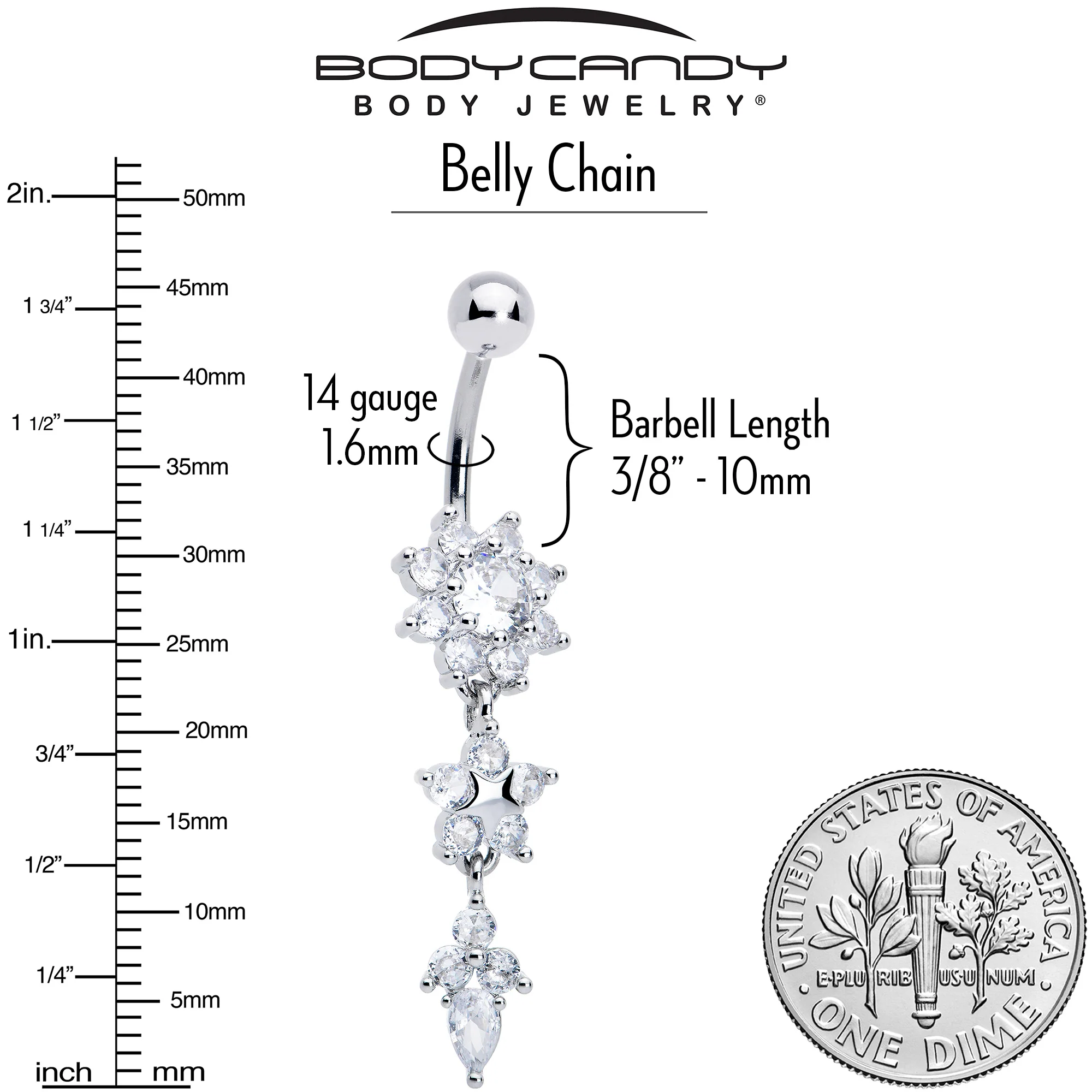 Clear CZ Gem Glamour Flower Faux Pearl Dangle Belly Ring Belly Chain - Image 5