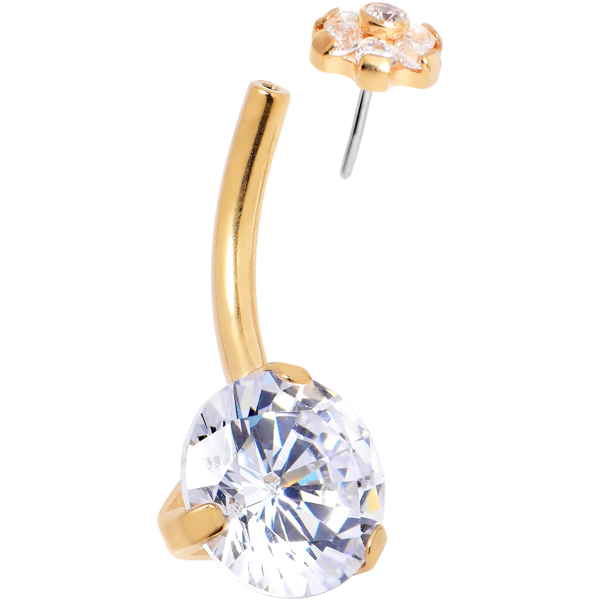 Clear CZ Gem Gold Hue ASTM F-136 Implant Grade Titanium Threadless Belly Ring - Image 3
