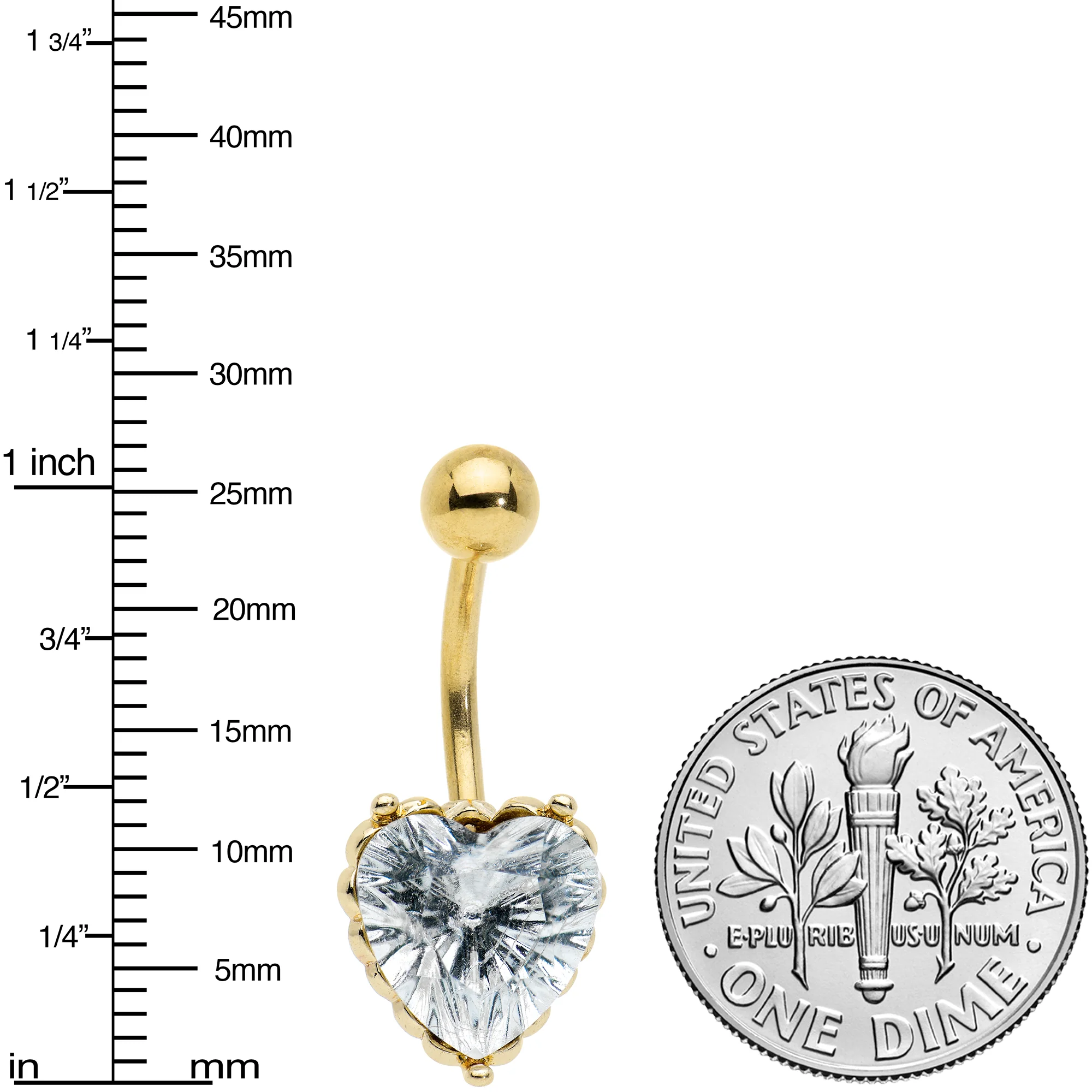 Clear CZ Gem Gold Tone Great Big Heart Valentines Day Belly Ring - Image 4