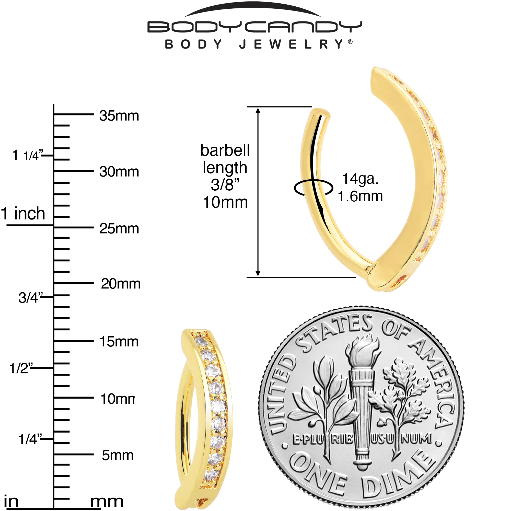 Clear CZ Gem Gold Tone Paved Row Perfection Hinged Hoop Belly Ring - Image 4
