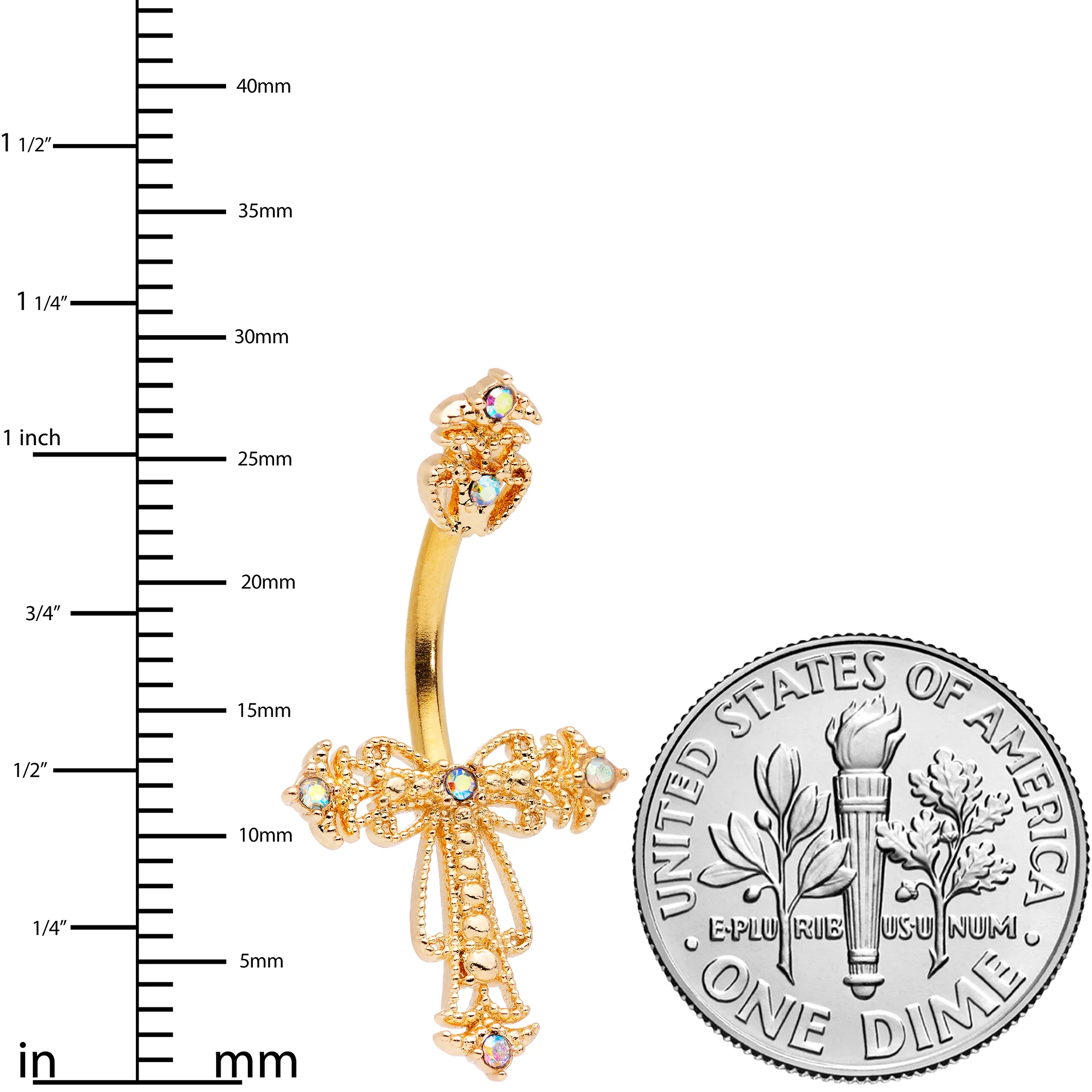 Clear CZ Gem Gold Tone Scrollwork Cross Belly Ring - Image 2
