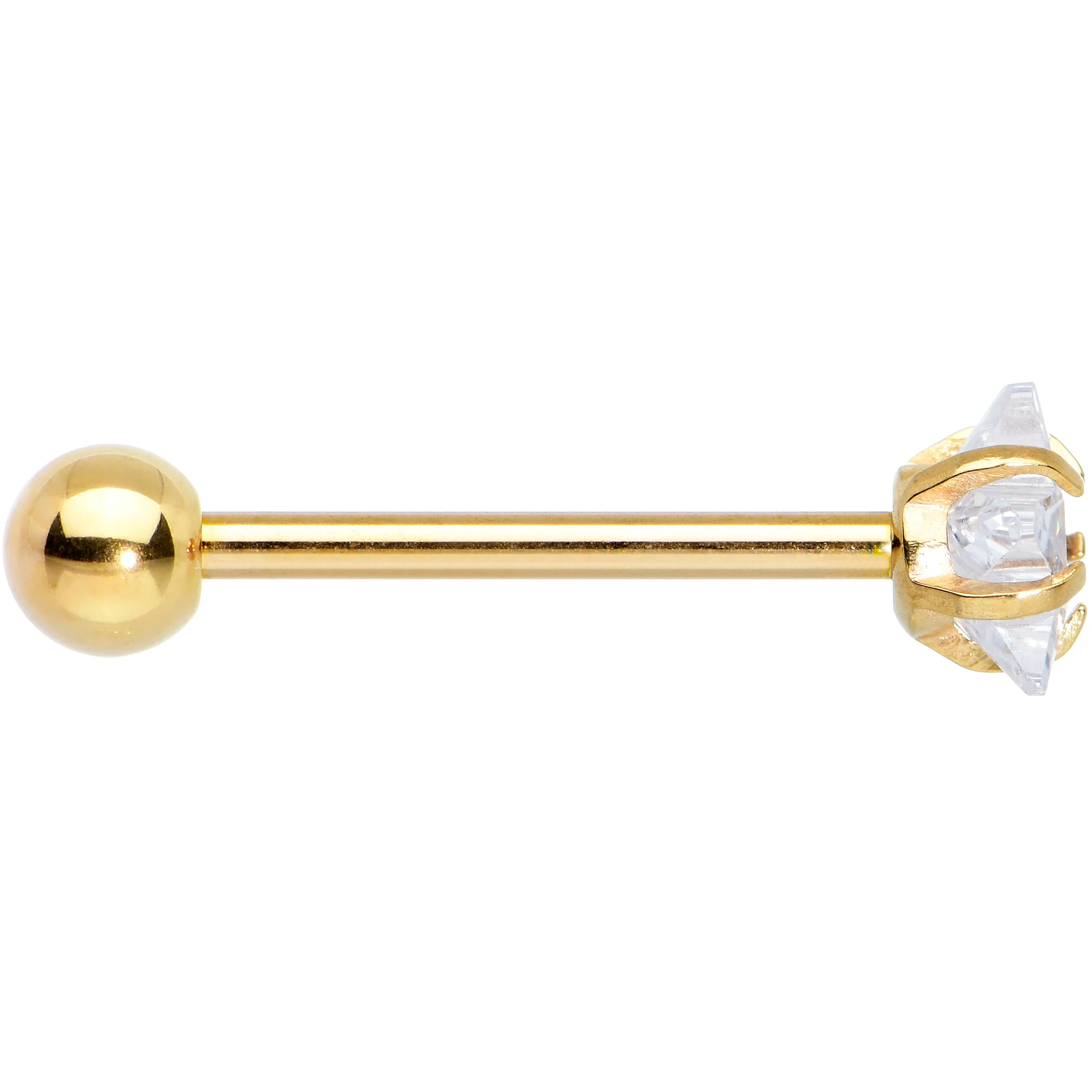 Clear CZ Gem Gold Tone Star Top Barbell Tongue Ring - Image 3