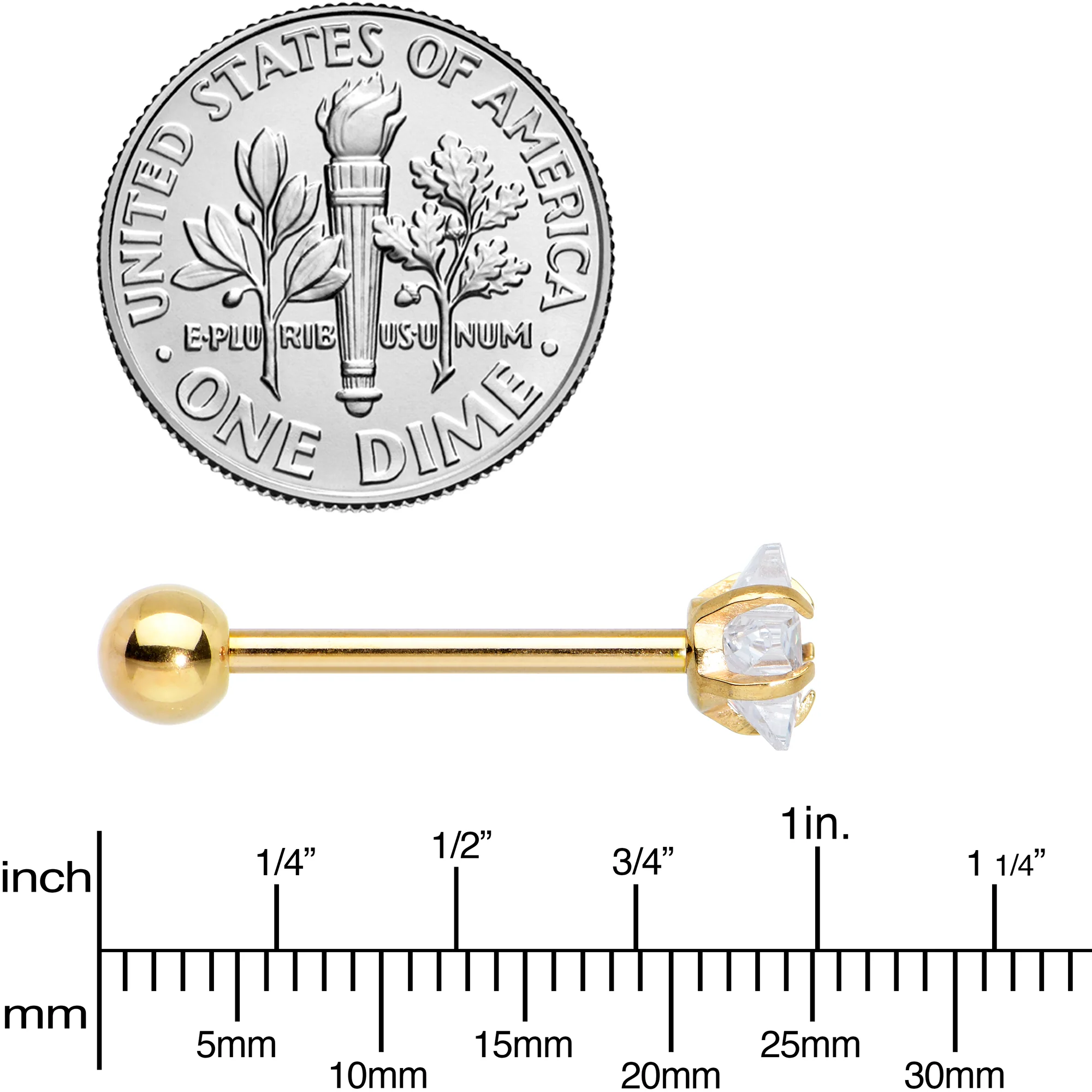 Clear CZ Gem Gold Tone Star Top Barbell Tongue Ring - Image 4