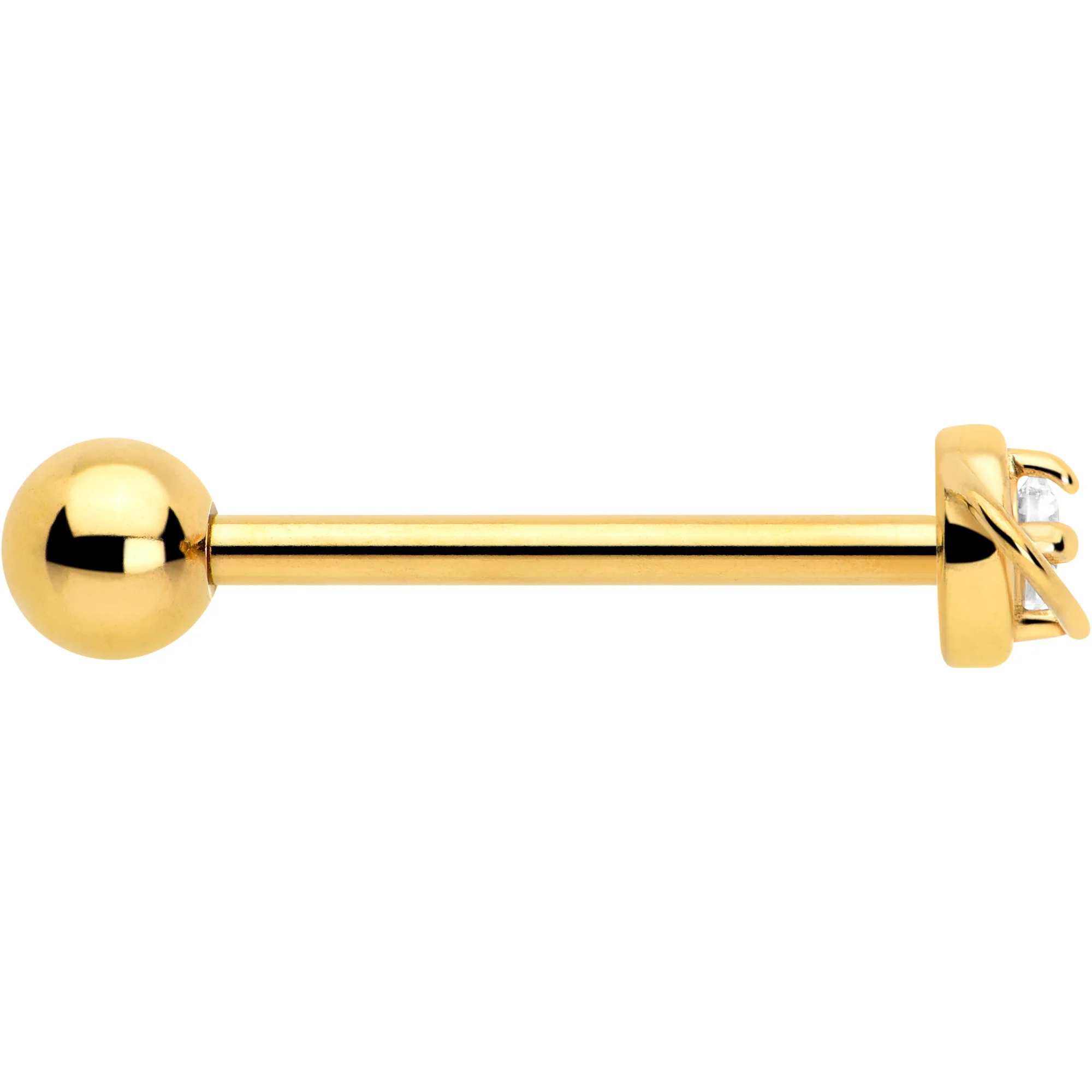 Clear CZ Gem Gold Tone Stylish Saturn Barbell Tongue Ring - Image 4