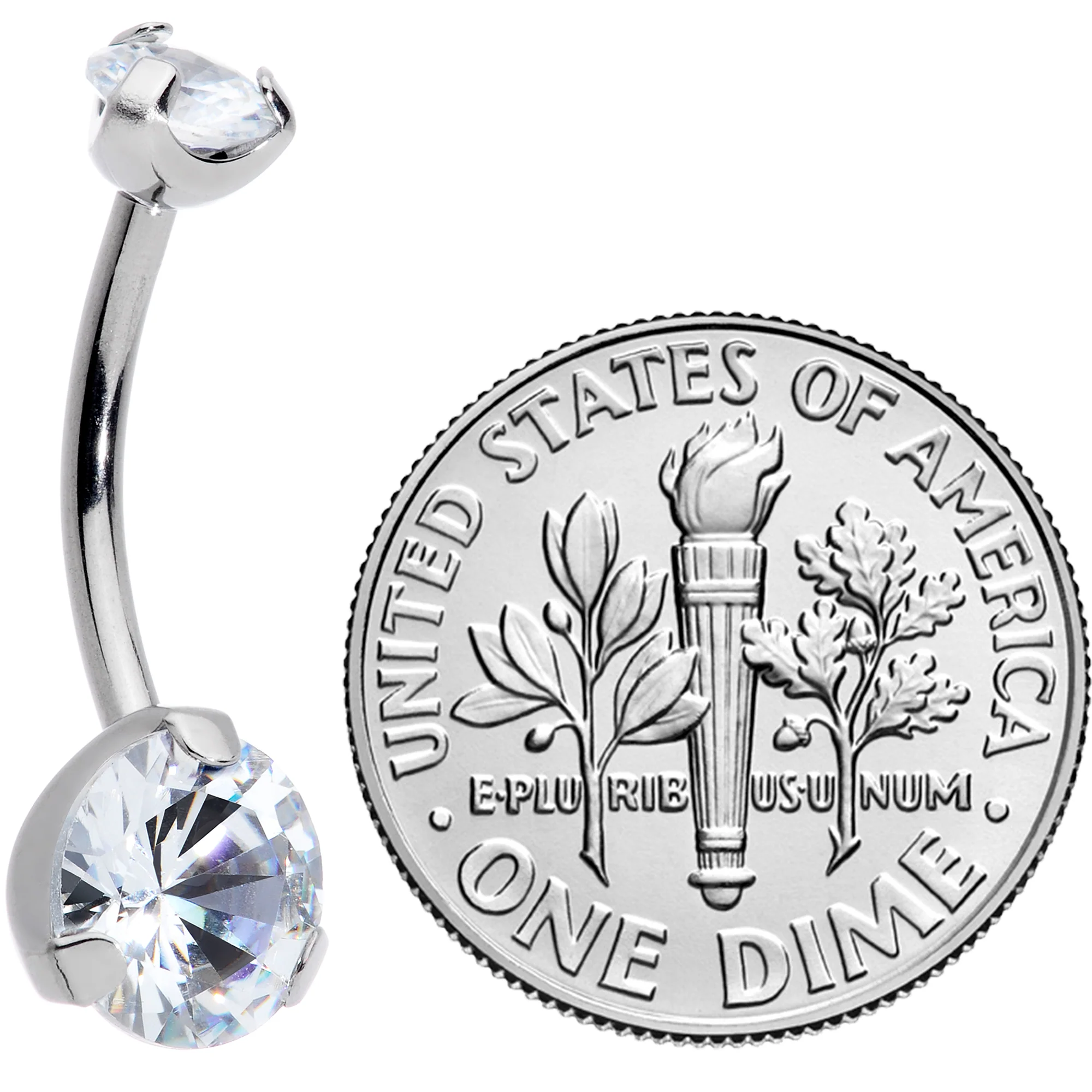 1/2 Clear CZ Gem Grade 23 Titanium Internally Threaded Belly Ring - Image 3