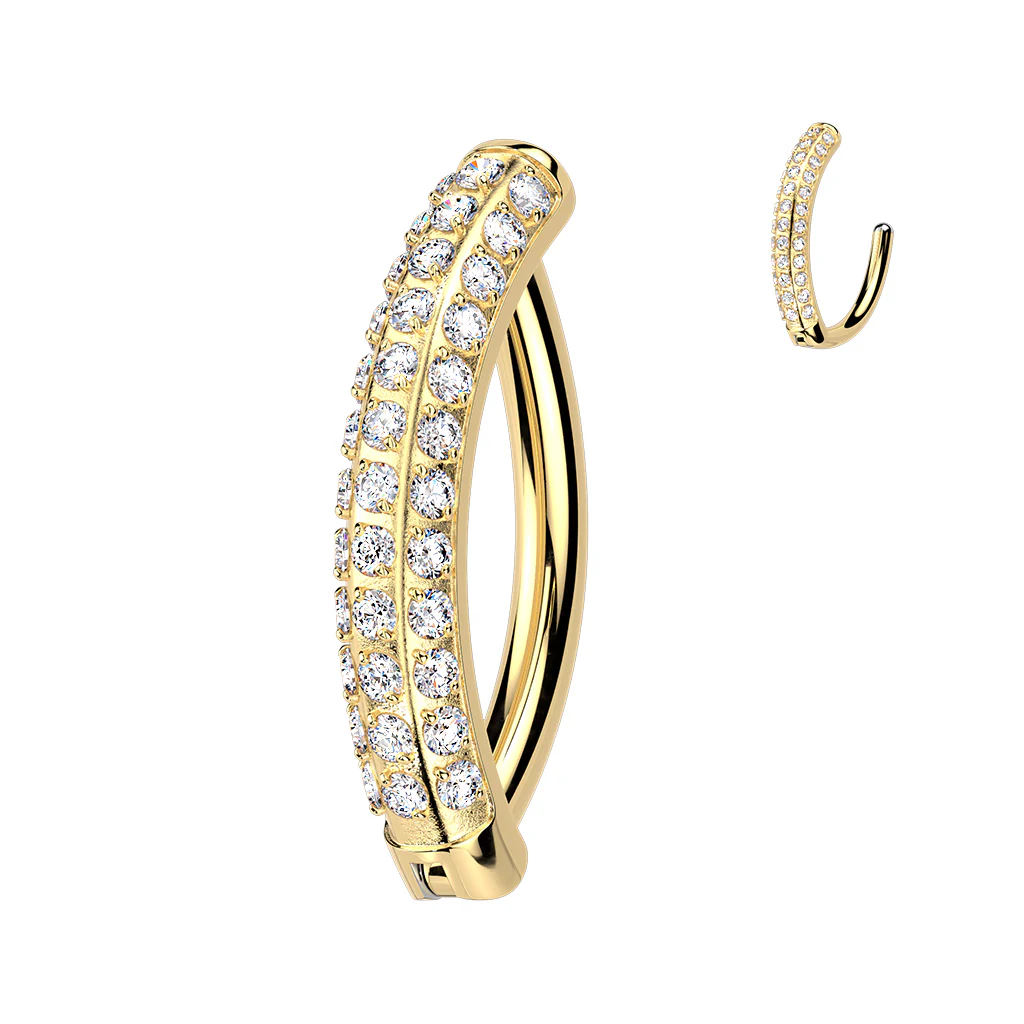 Clear CZ Gem Implant Grade Titanium Triple Line Forward Facing Hinged Hoop Belly RIng - Image 3