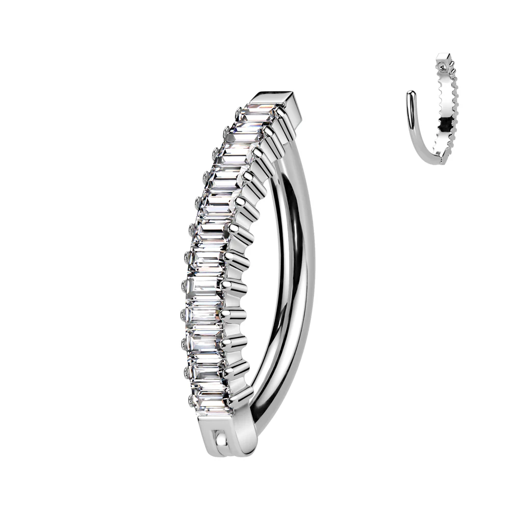 Clear CZ Gem Implant Grade Titanium Vertical Glam Hinged Hoop Belly Ring - Image 2