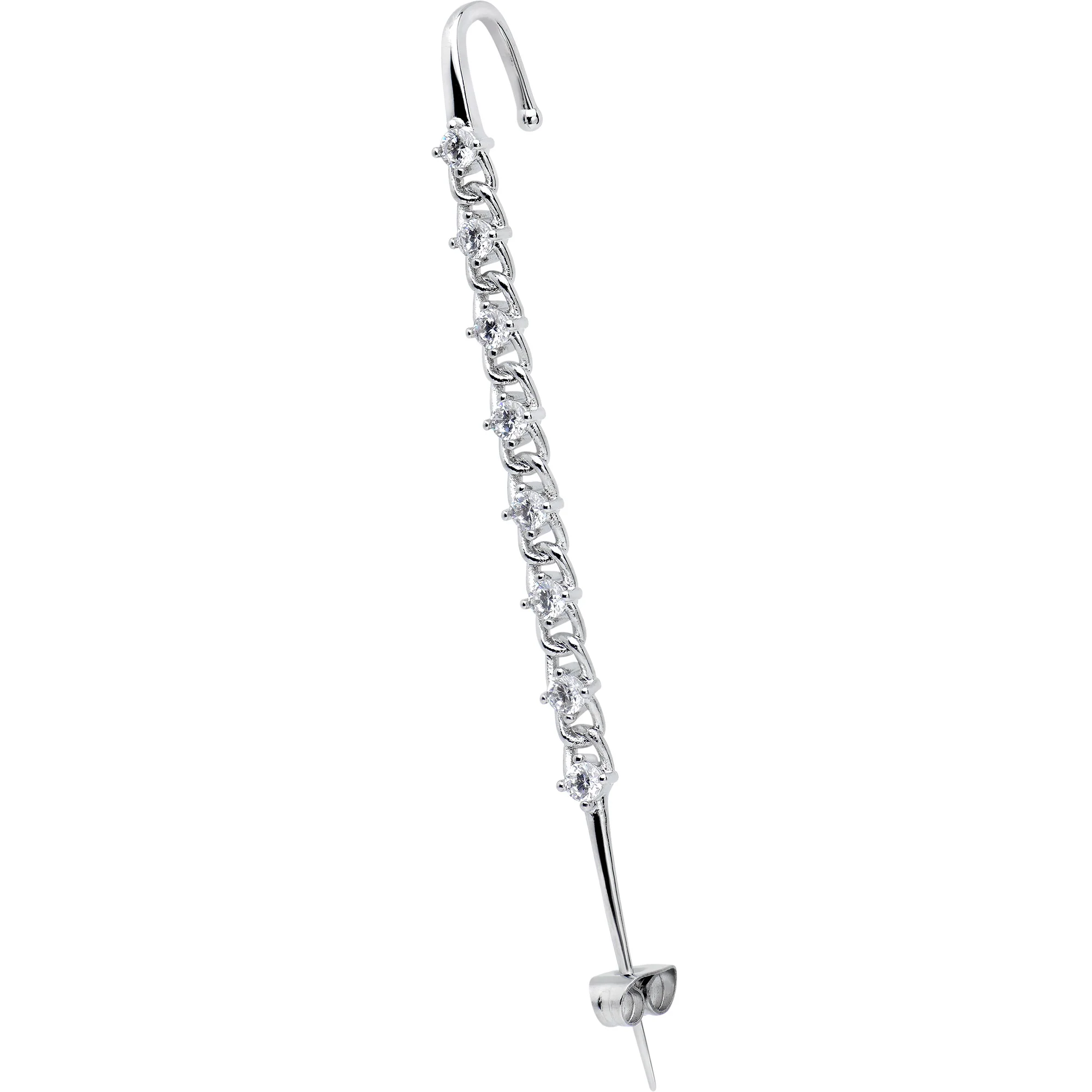 Clear CZ Gem Links Ear Cuff Bar Earring - Image 2