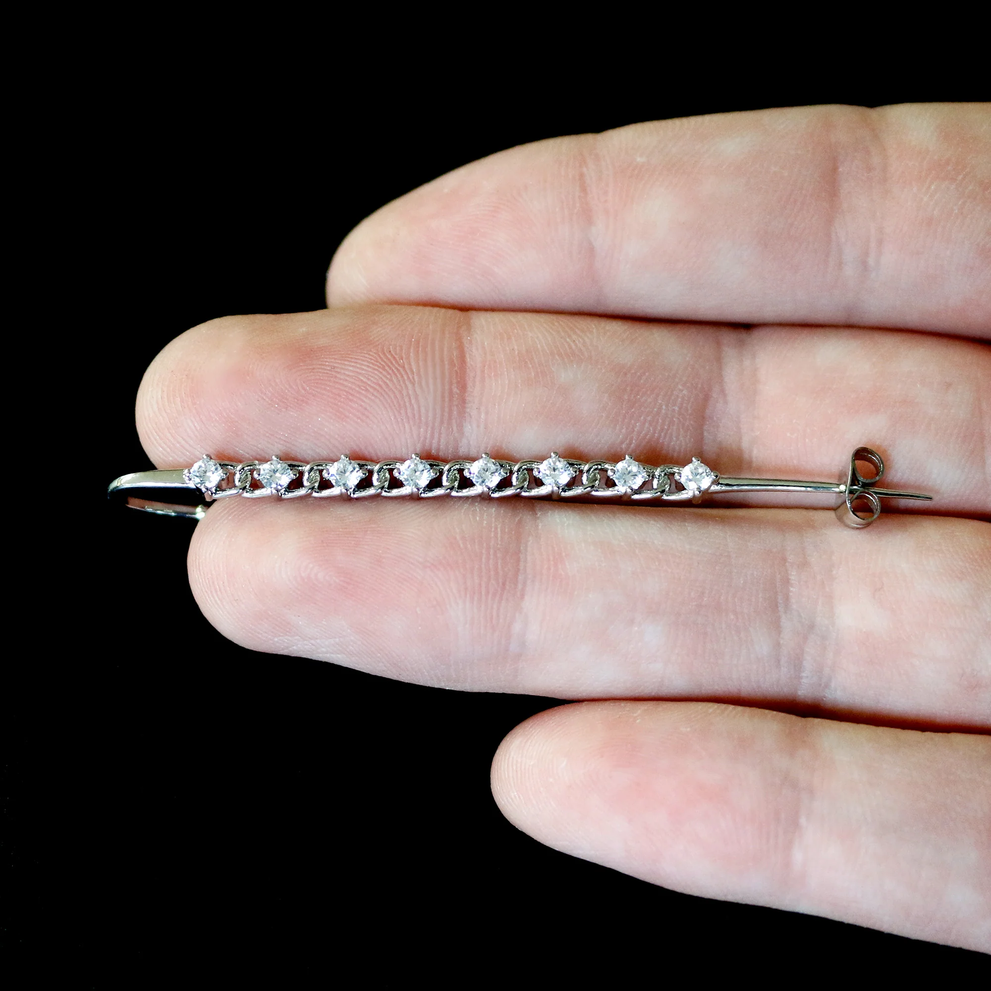 Clear CZ Gem Links Ear Cuff Bar Earring - Image 8