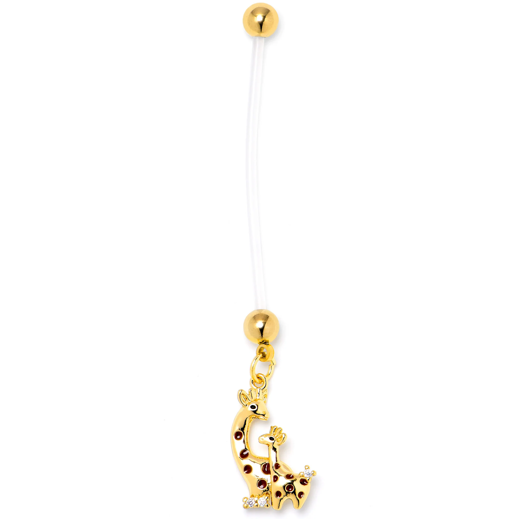 Clear CZ Gem Mom and Baby Giraffe Dangle PTFE Pregnancy Belly Ring - Image 3