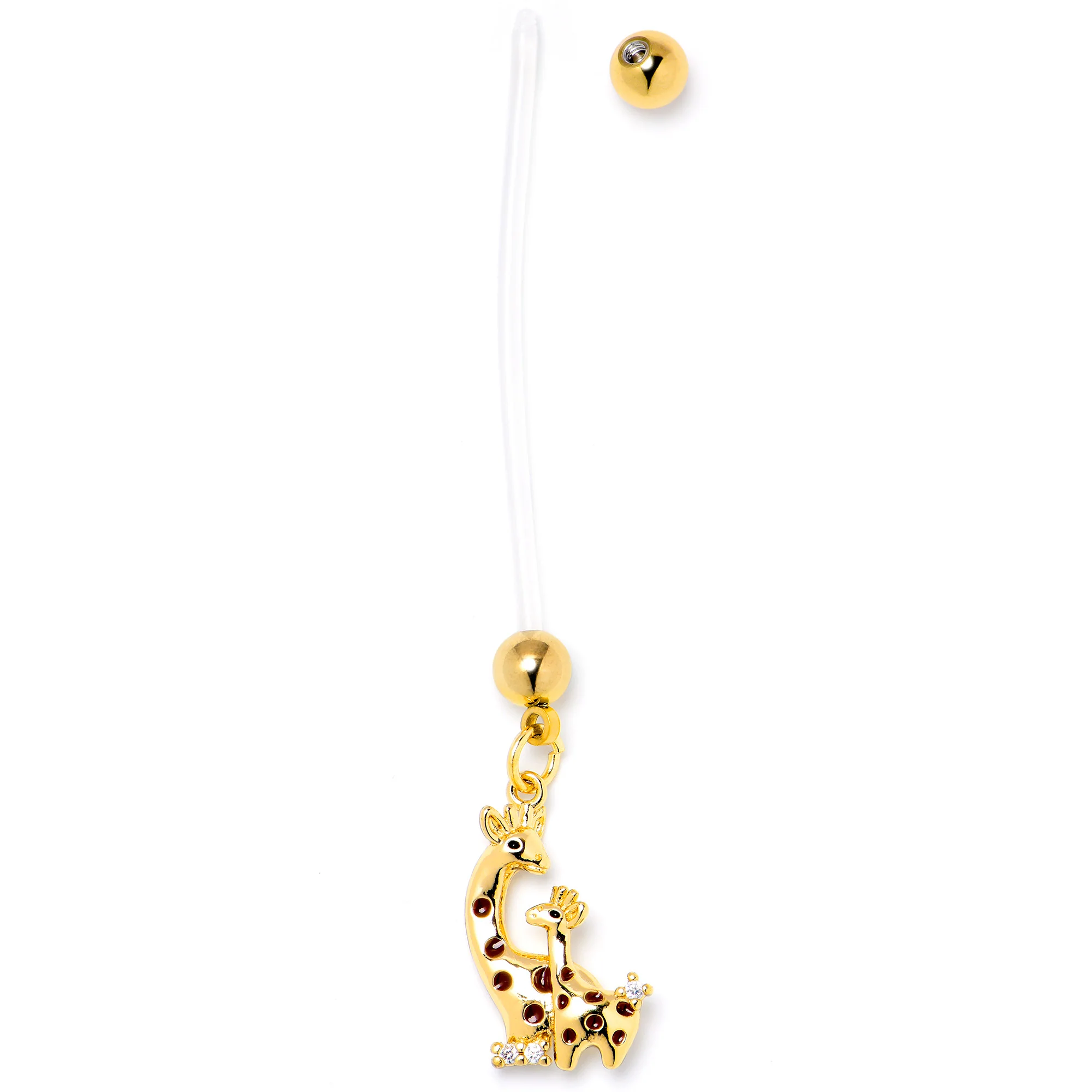 Clear CZ Gem Mom and Baby Giraffe Dangle PTFE Pregnancy Belly Ring - Image 4